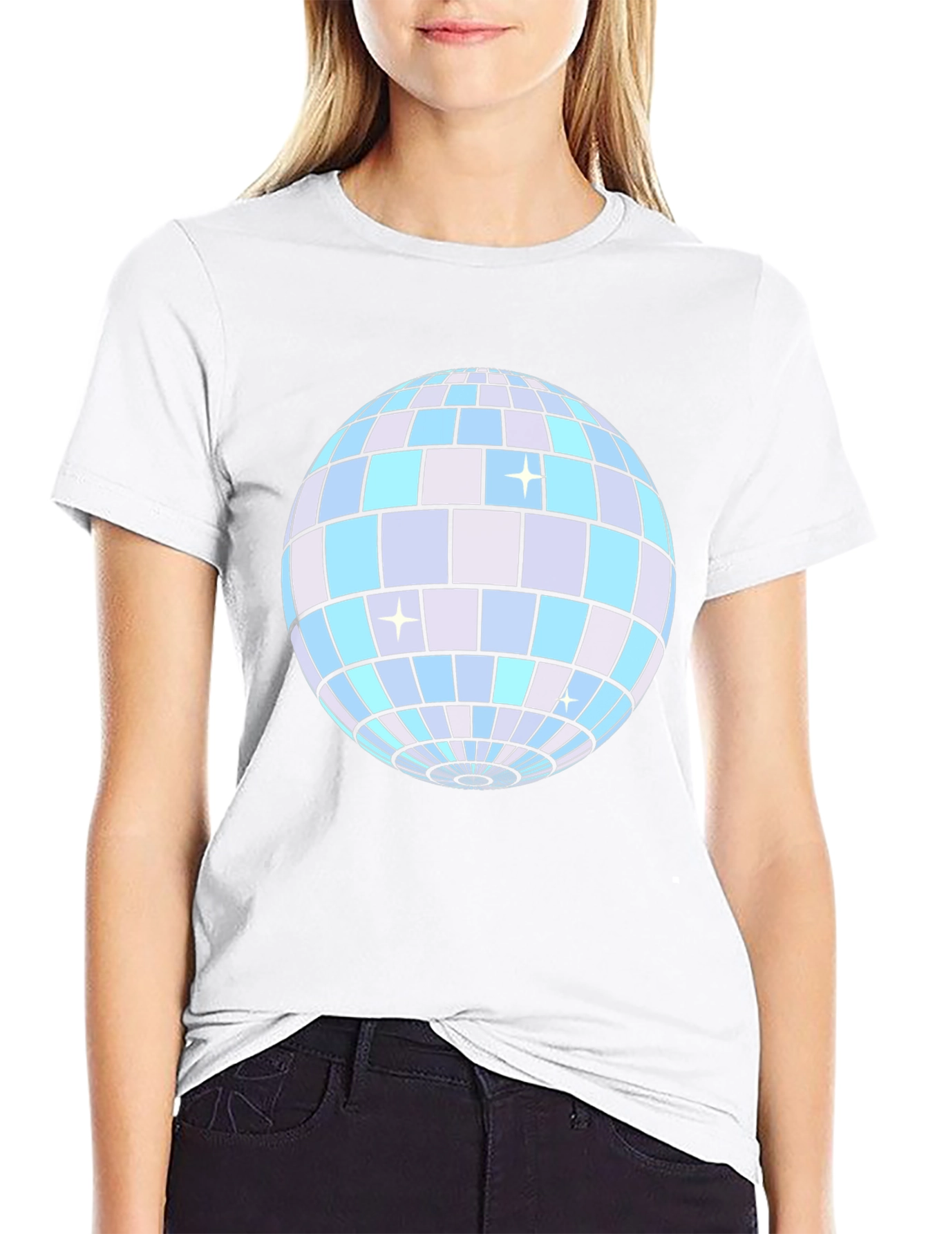 Disco Ball Graphic Tee - Black Cotton T-Shirt
