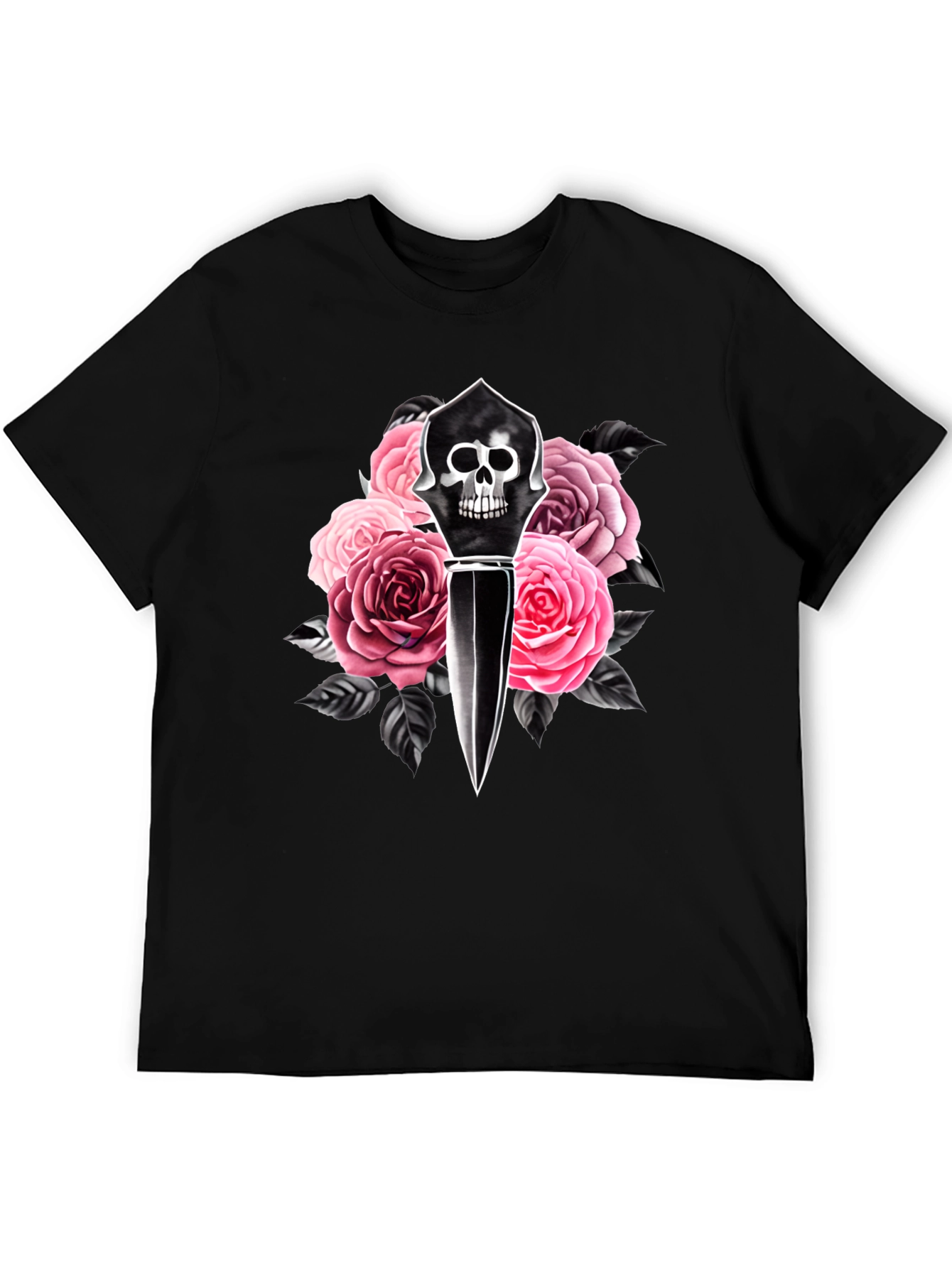 Skull Dagger & Roses Graphic Black T-Shirt