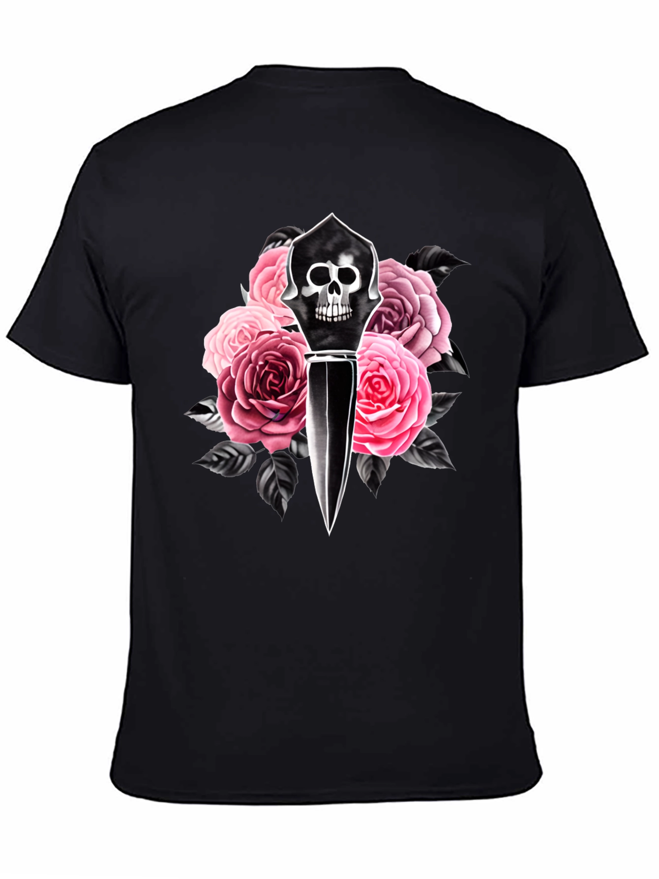 Skull Dagger & Roses Graphic Black T-Shirt