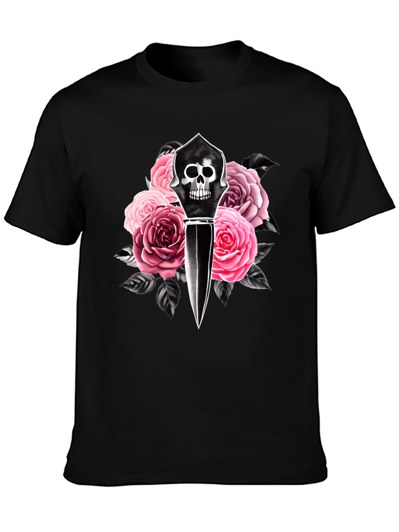 Skull Dagger & Roses Graphic Black T-Shirt