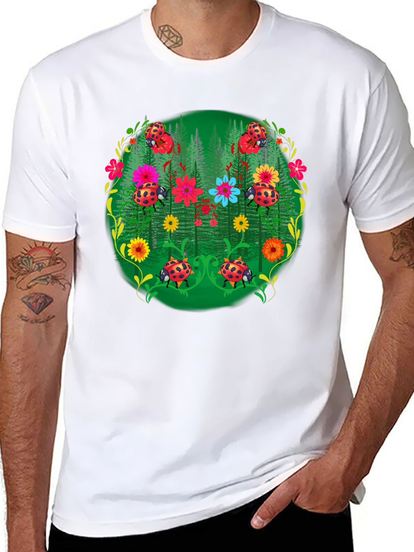 Ladybug Floral Print T-Shirt