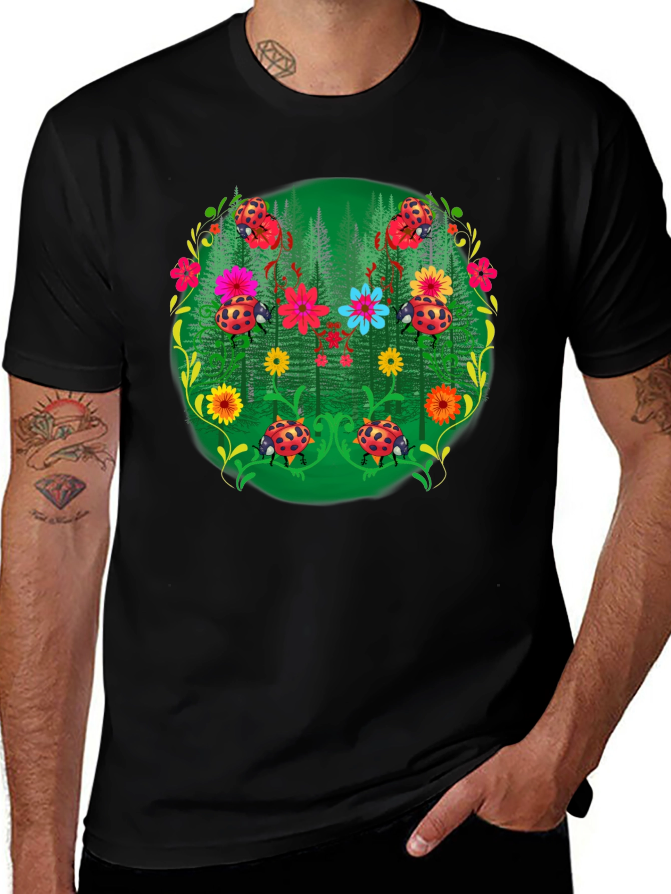 Ladybug Floral Print T-Shirt