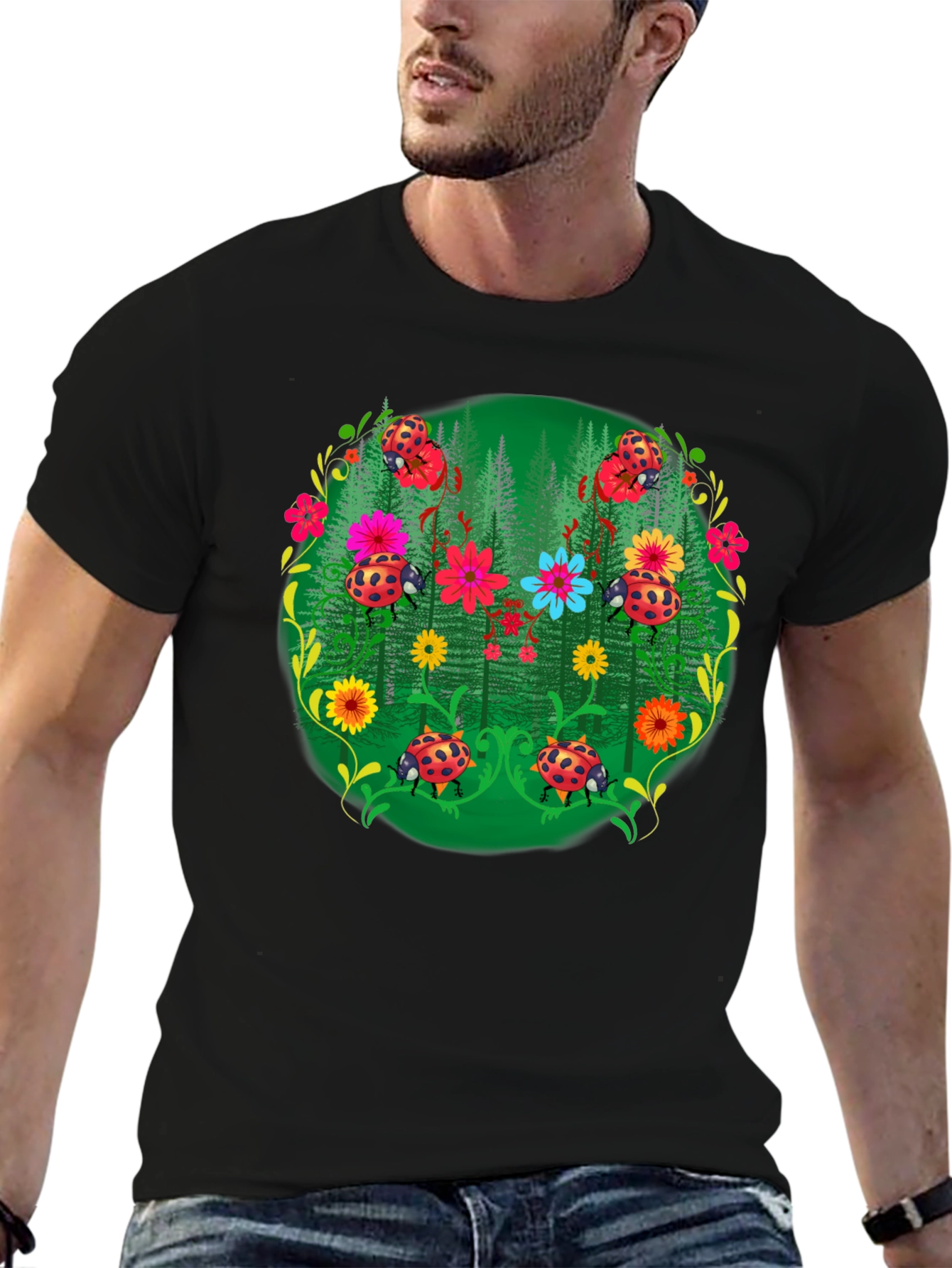 Ladybug Floral Print T-Shirt
