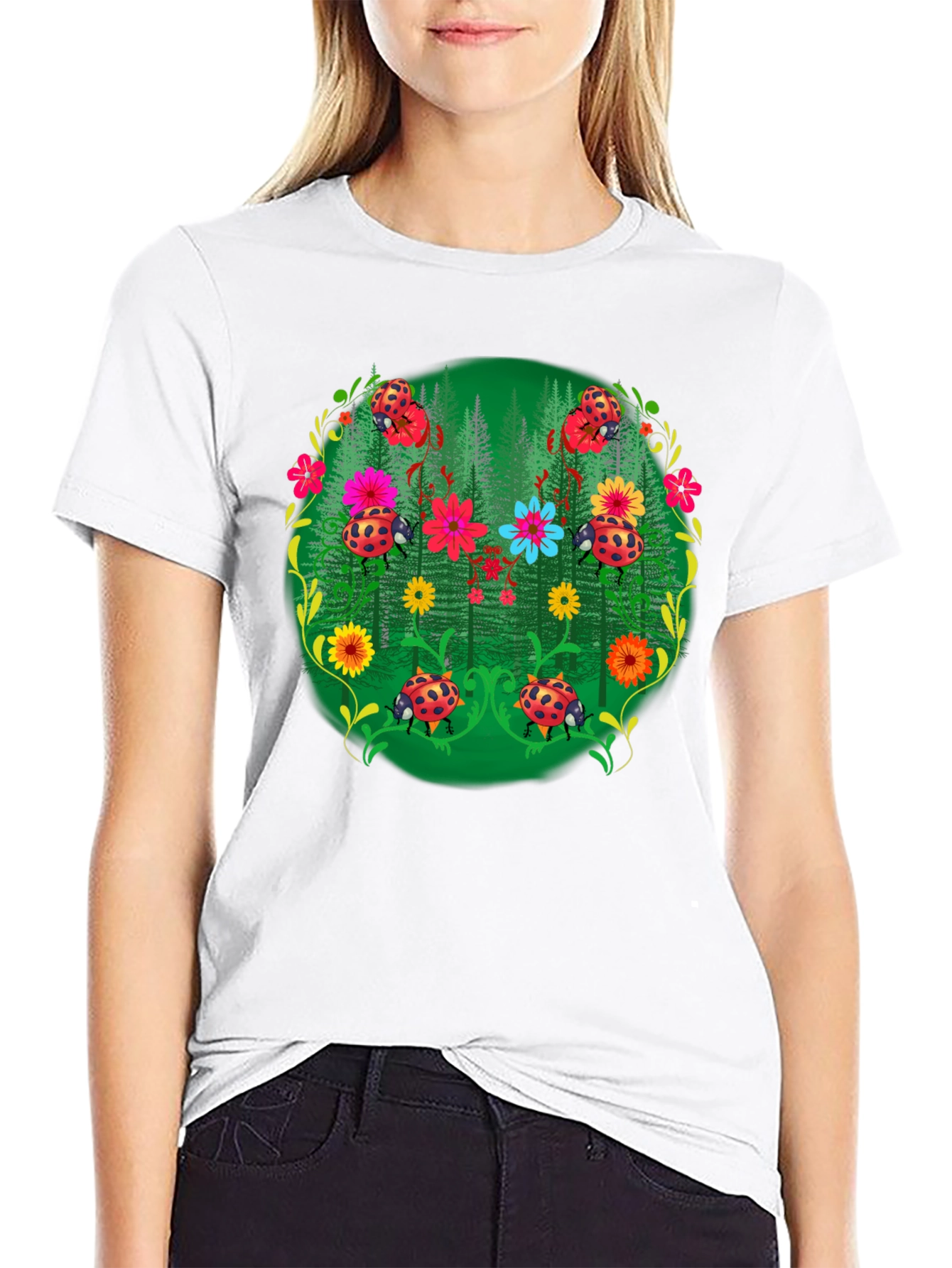 Ladybug Floral Print T-Shirt