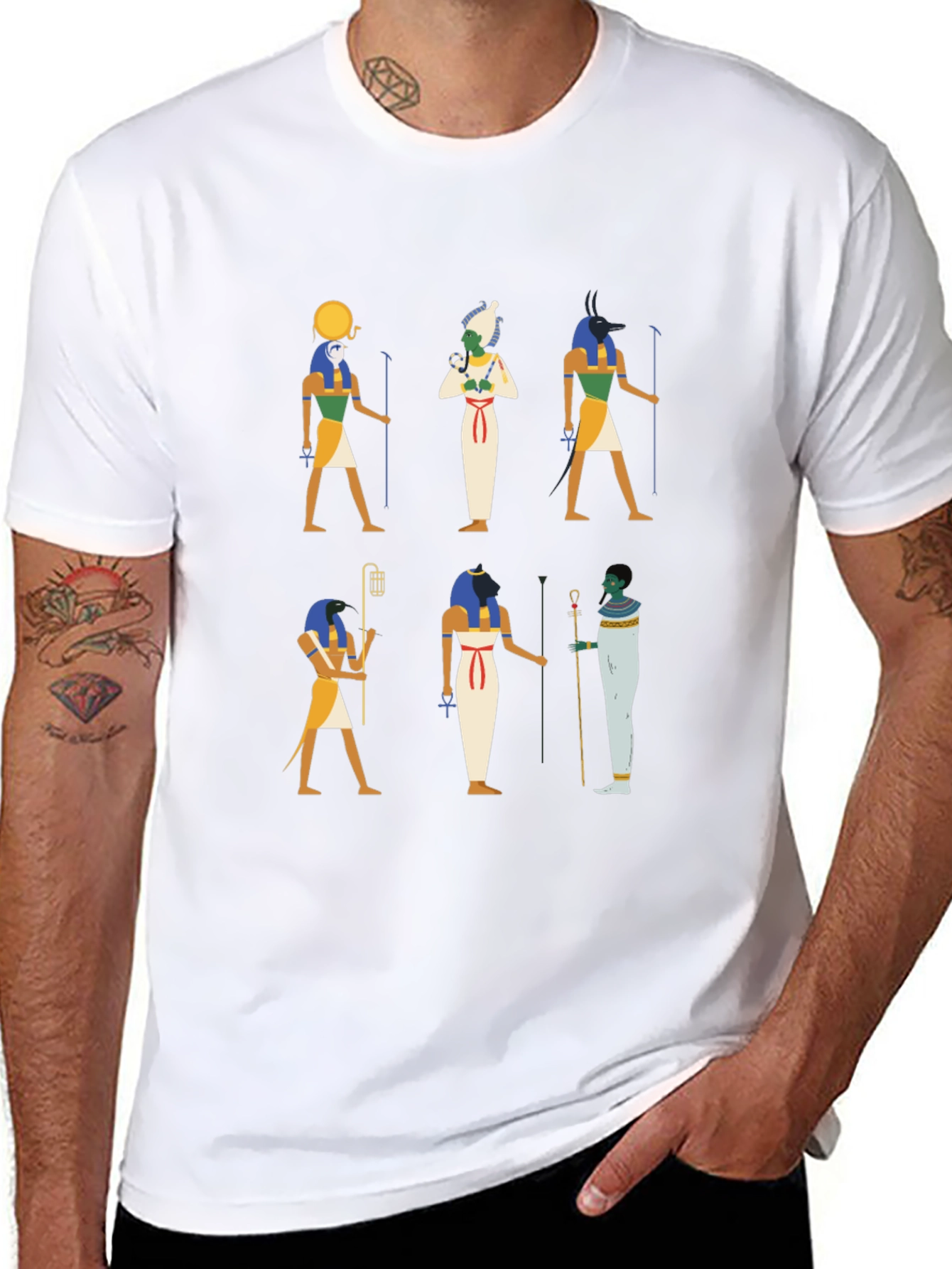 Egyptian Gods Graphic Print Black Tee