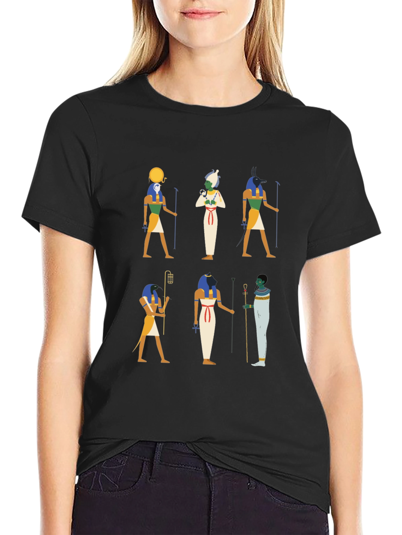 Egyptian Gods Graphic Print Black Tee