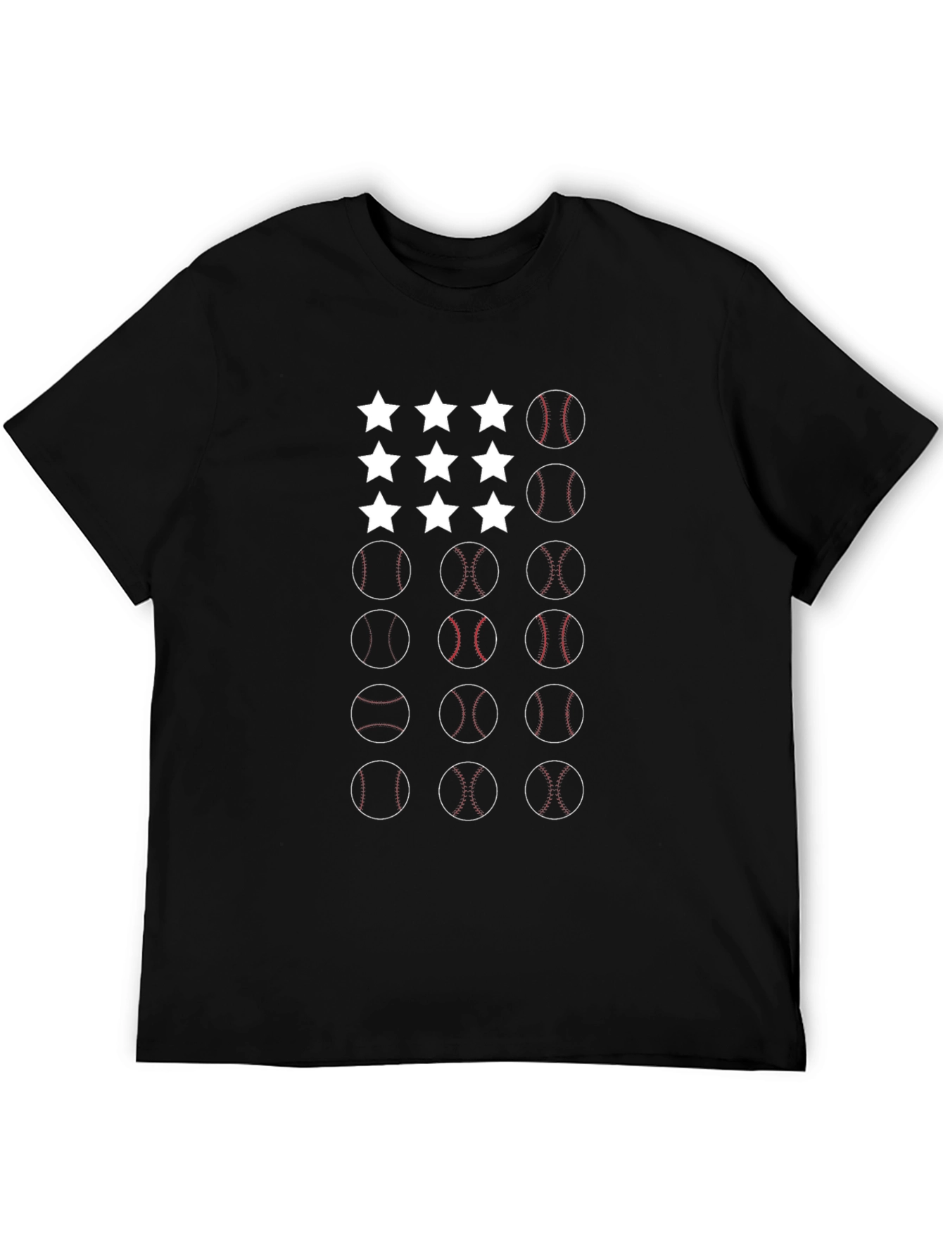 Stars and Baseballs Mens Black T-Shirt