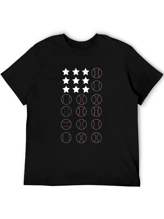 Stars and Baseballs Mens Black T-Shirt