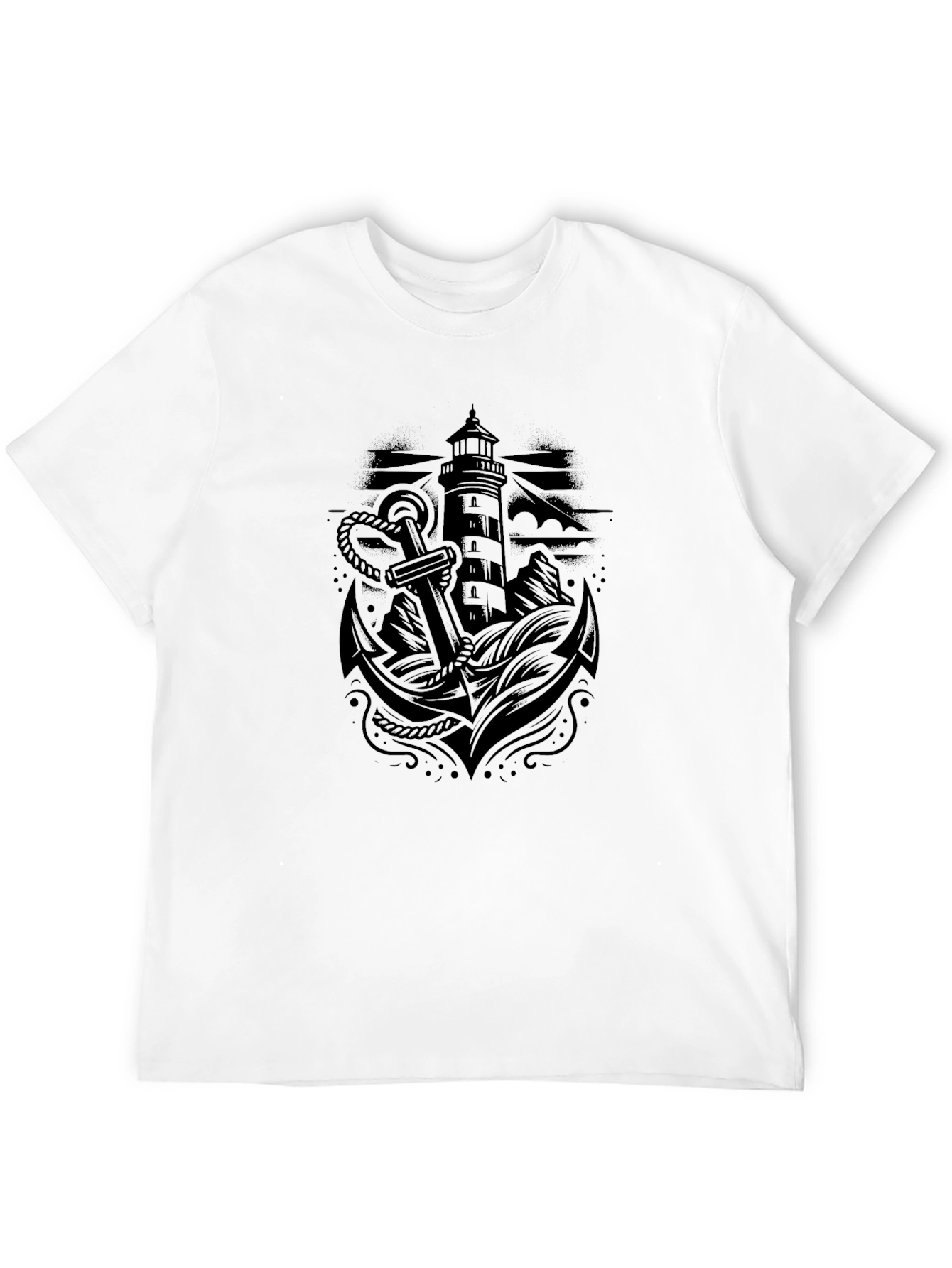 Nautical Lighthouse Anchor Black T-Shirt