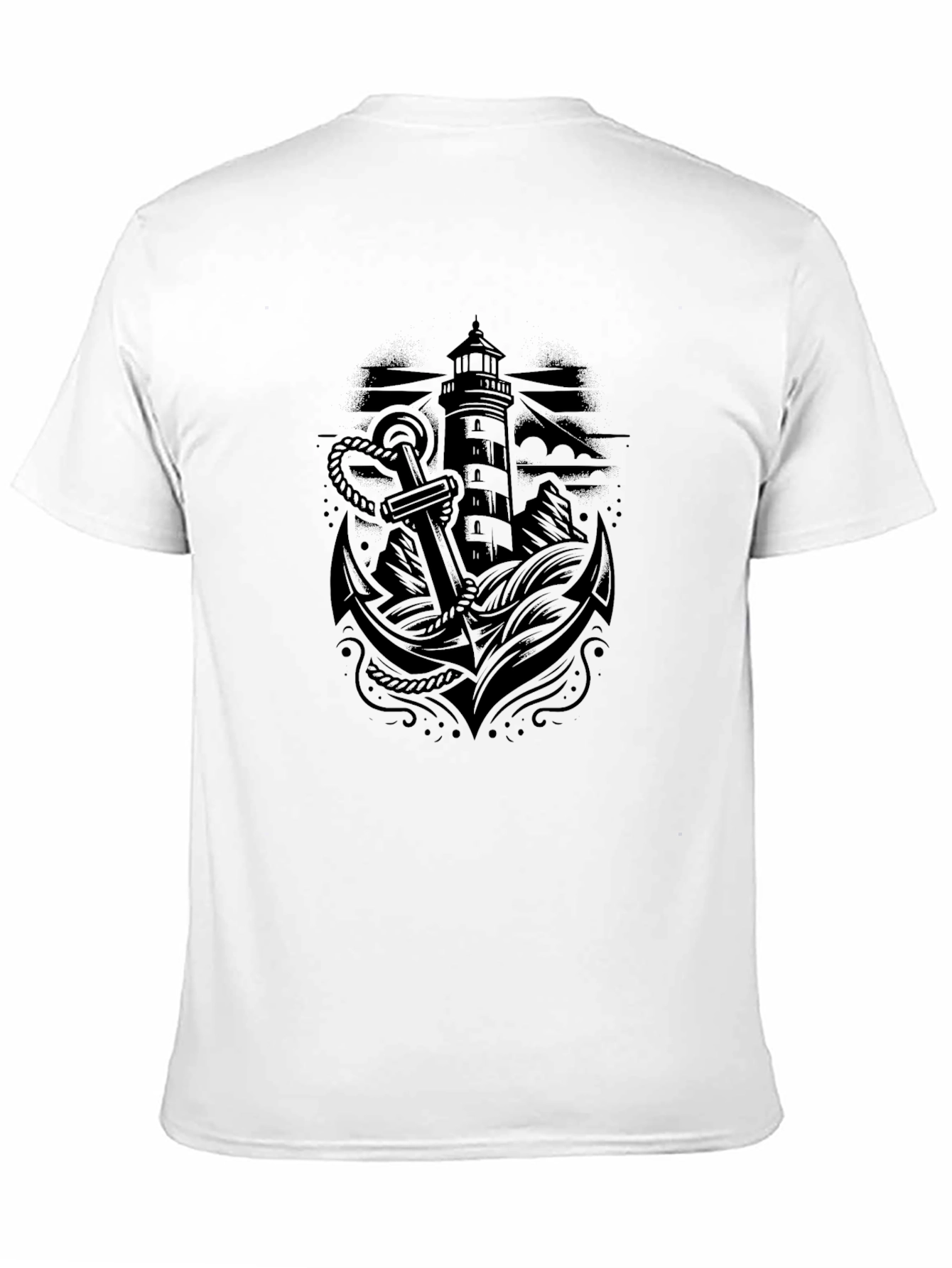 Nautical Lighthouse Anchor Black T-Shirt