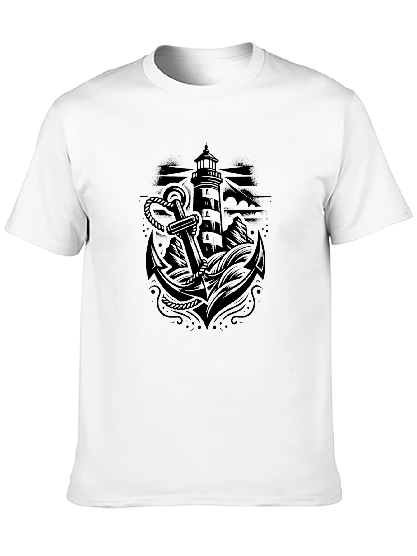 Nautical Lighthouse Anchor Black T-Shirt