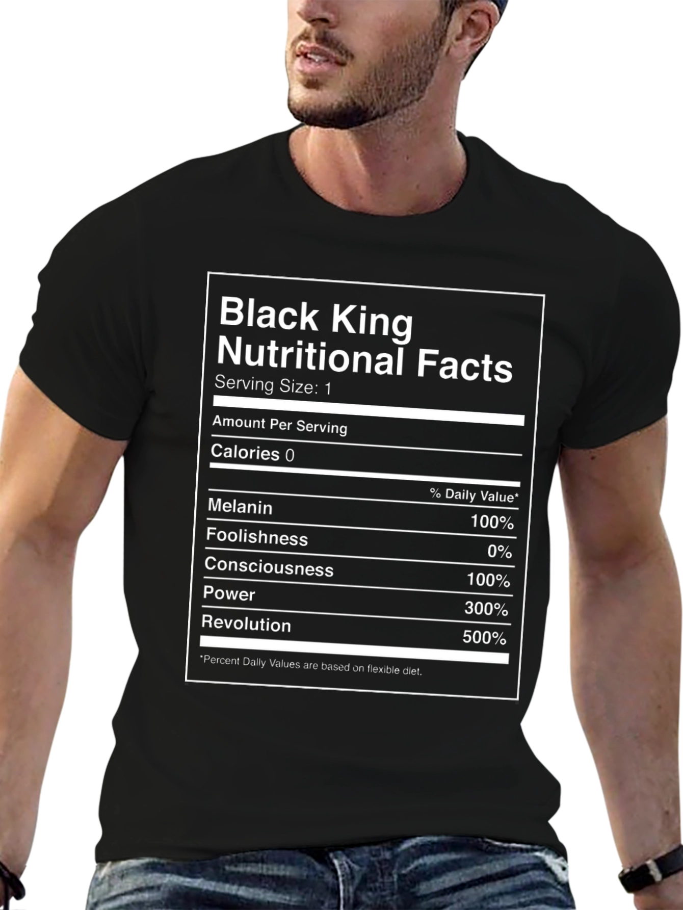 Black King Nutritional Facts Graphic T-Shirt