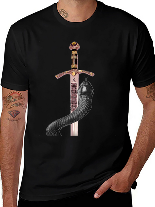 Sword & Snake Graphic Tee - Black Cotton T-Shirt