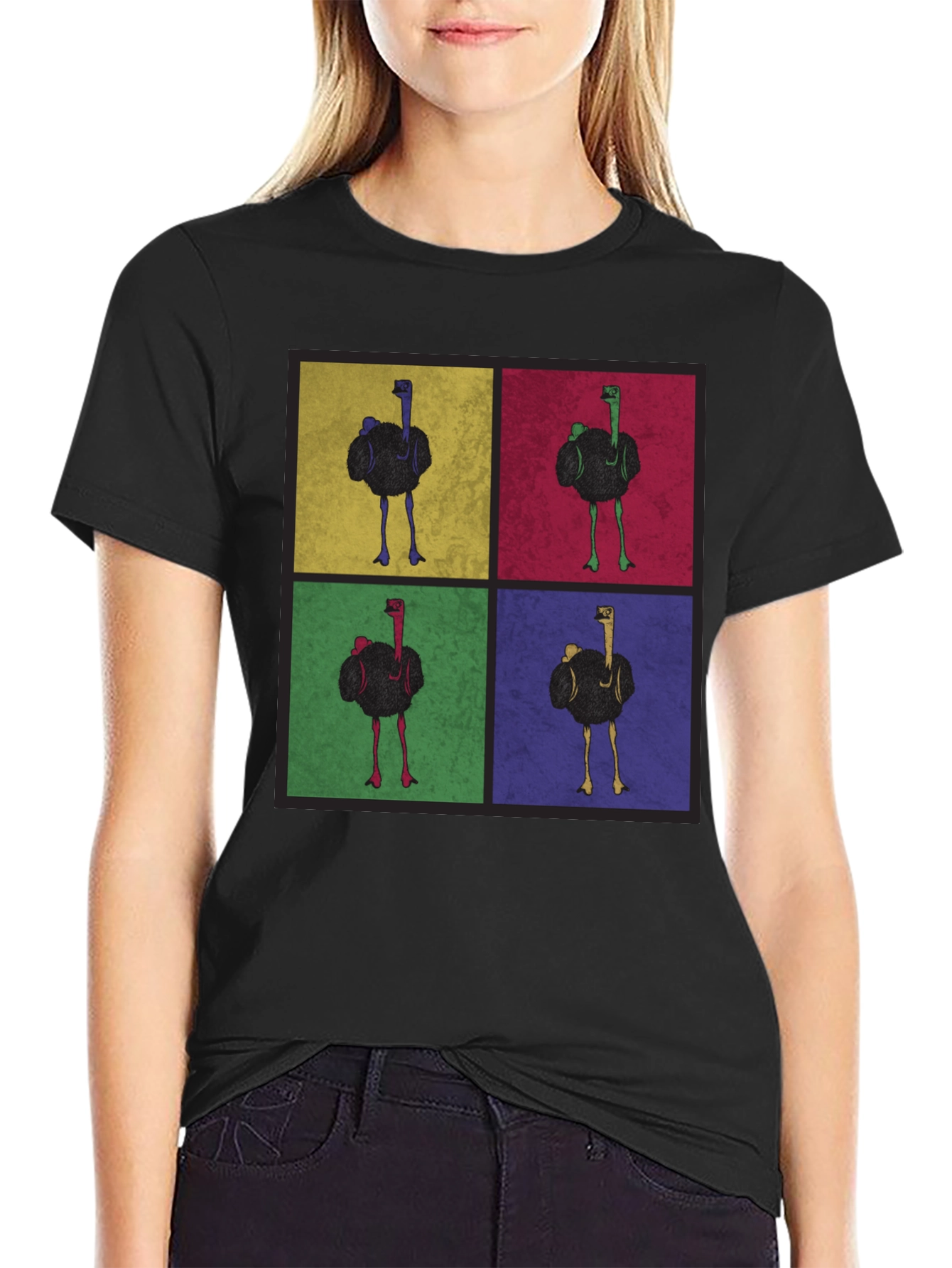Ostrich Pop Art Graphic Tee - Quirky Mens T-Shirt