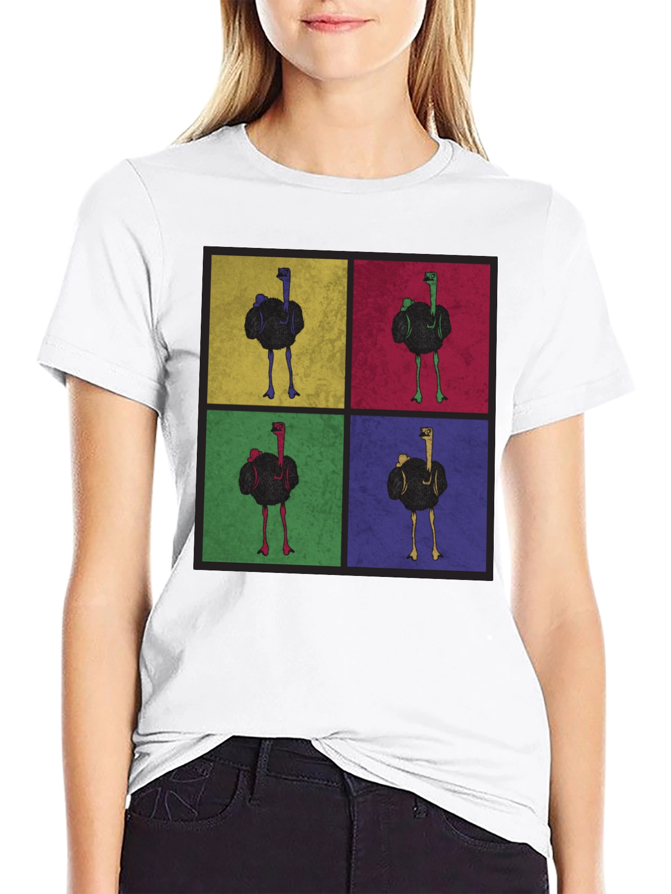 Ostrich Pop Art Graphic Tee - Quirky Mens T-Shirt