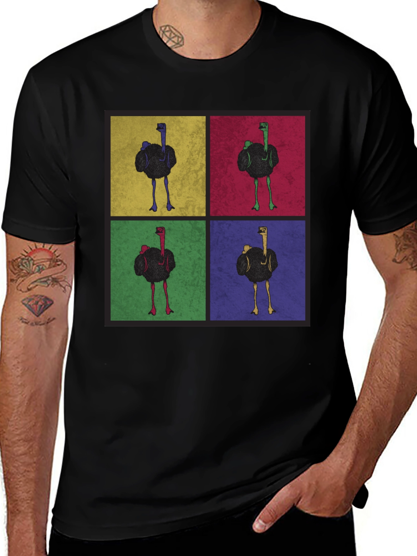 Ostrich Pop Art Graphic Tee - Quirky Mens T-Shirt