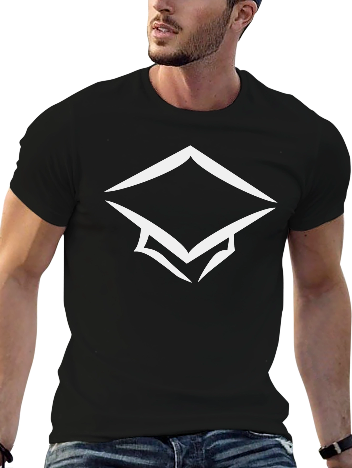 Stylish Black Graphic Tee with Modern Geometric Design