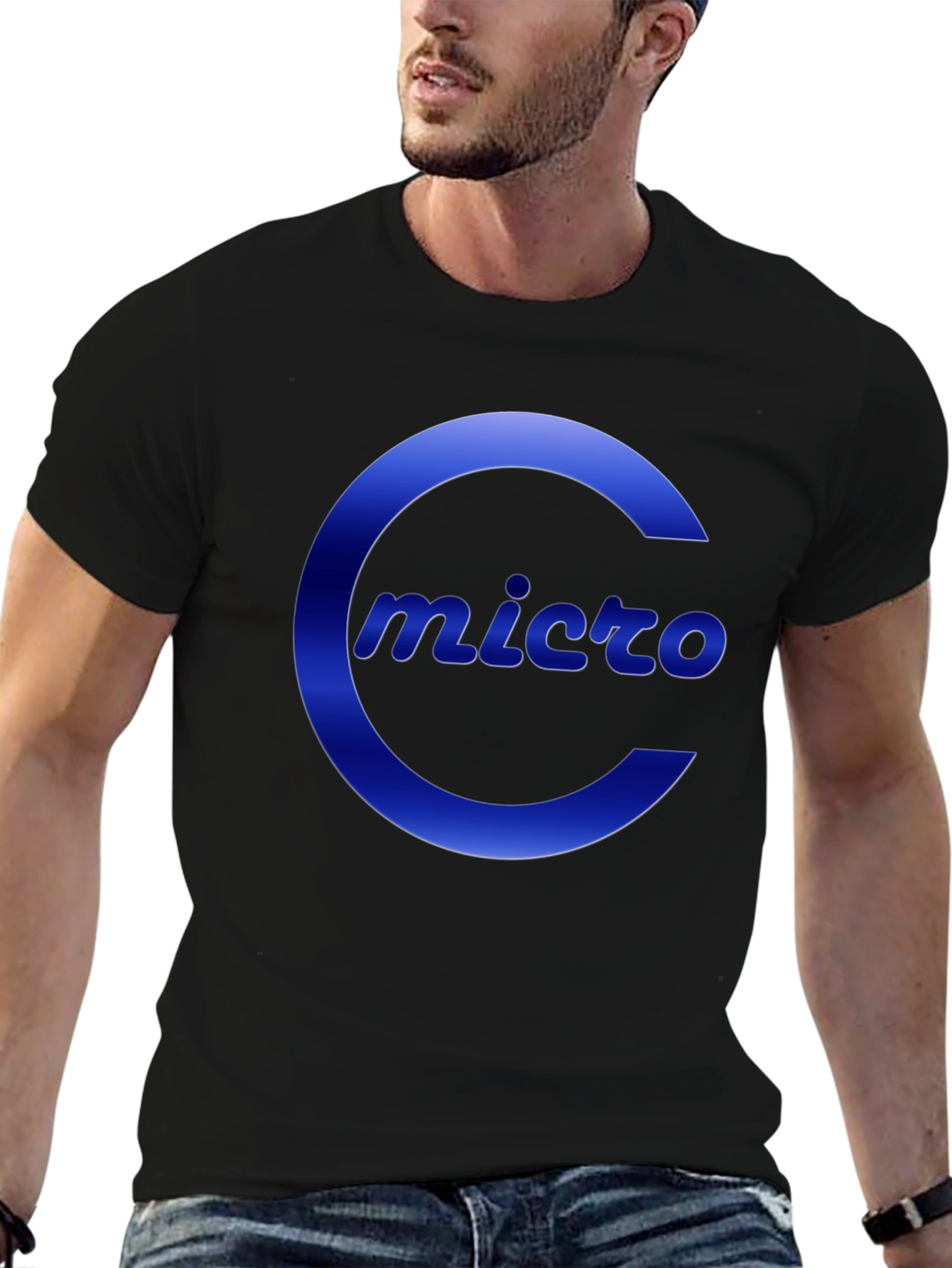 Micro T-Shirt - Black Crew Neck with Bold Logo