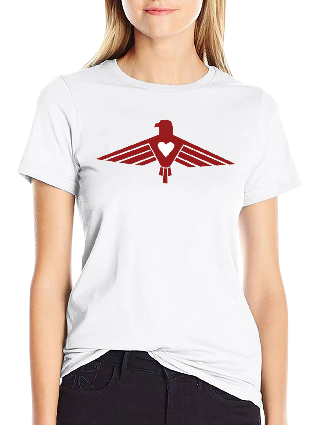 Black Tee with Red Eagle Heart Graphic
