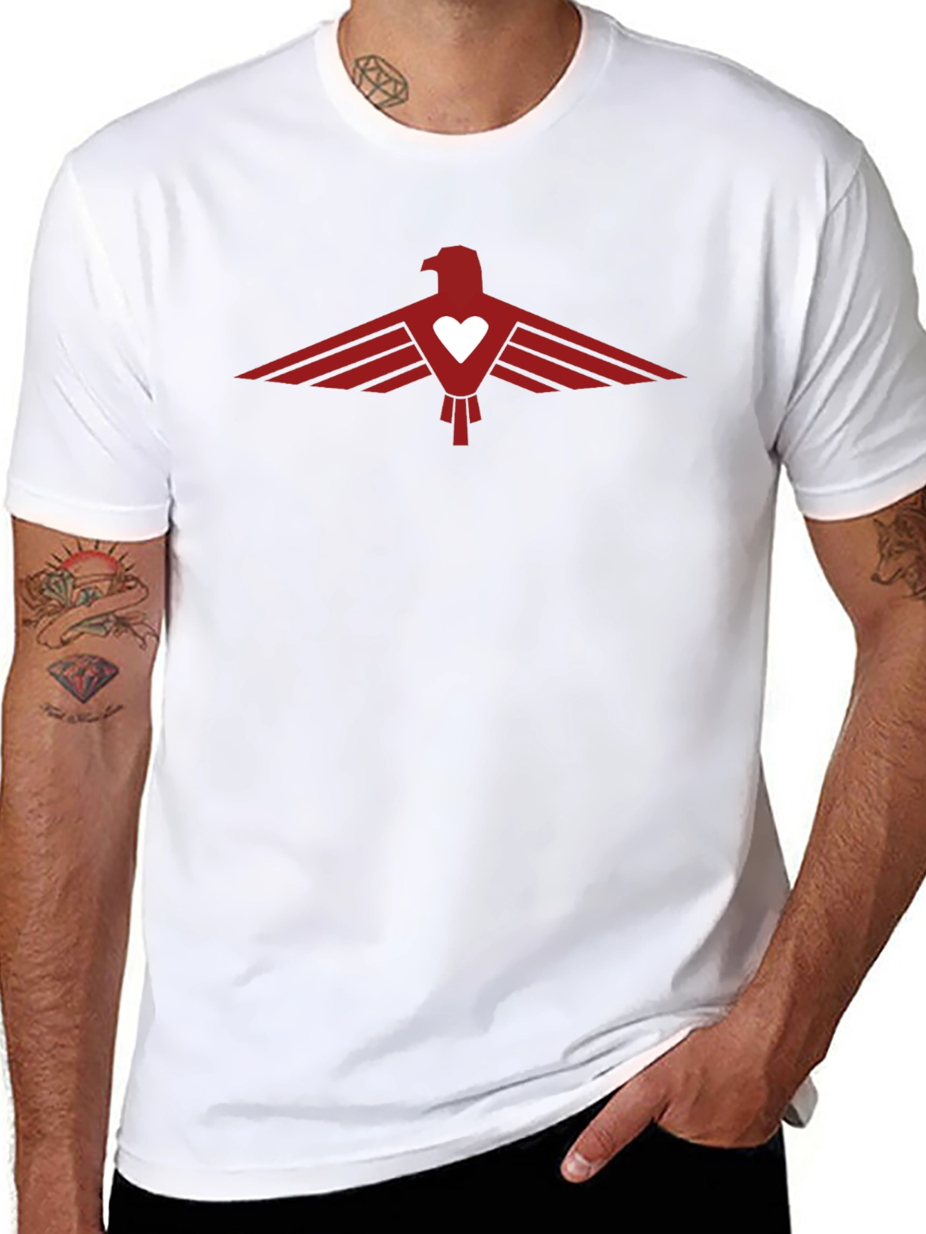 Black Tee with Red Eagle Heart Graphic