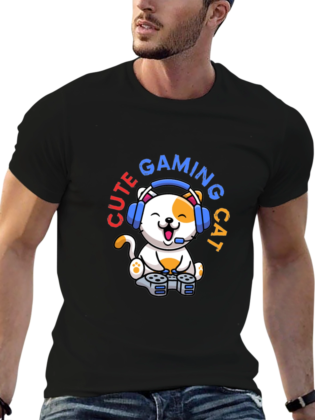 Cute Gaming Cat T-Shirt - Gamer Style