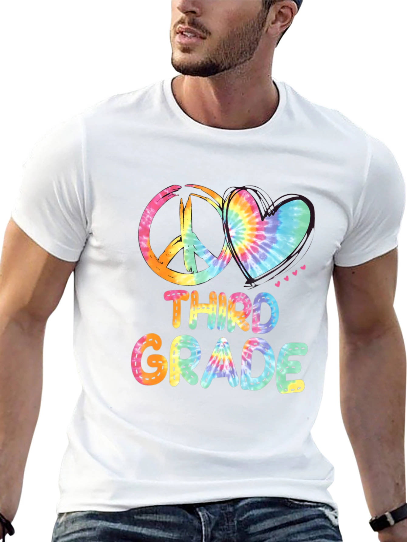 Third Grade Peace & Love Tie-Dye T-Shirt