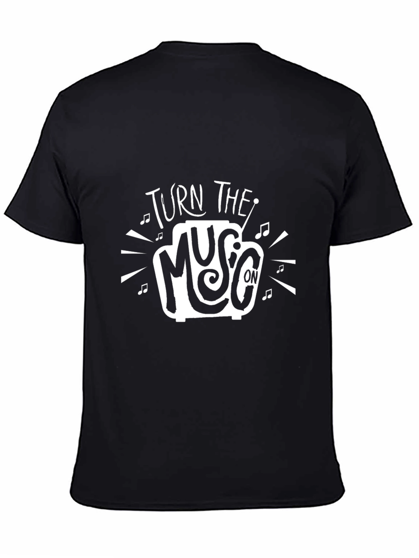 Turn the Music On Graphic Print Black T-Shirt