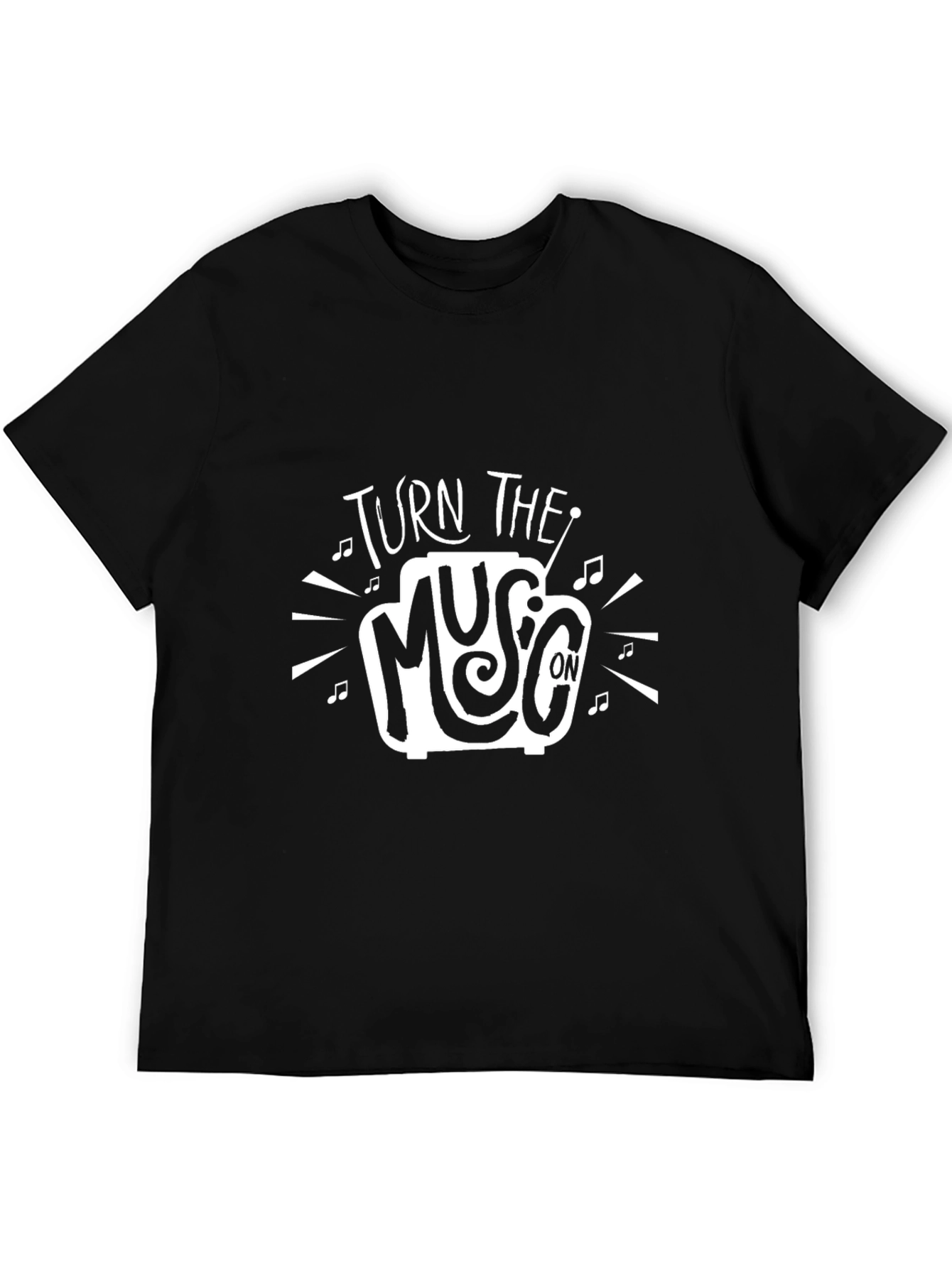 Turn the Music On Graphic Print Black T-Shirt