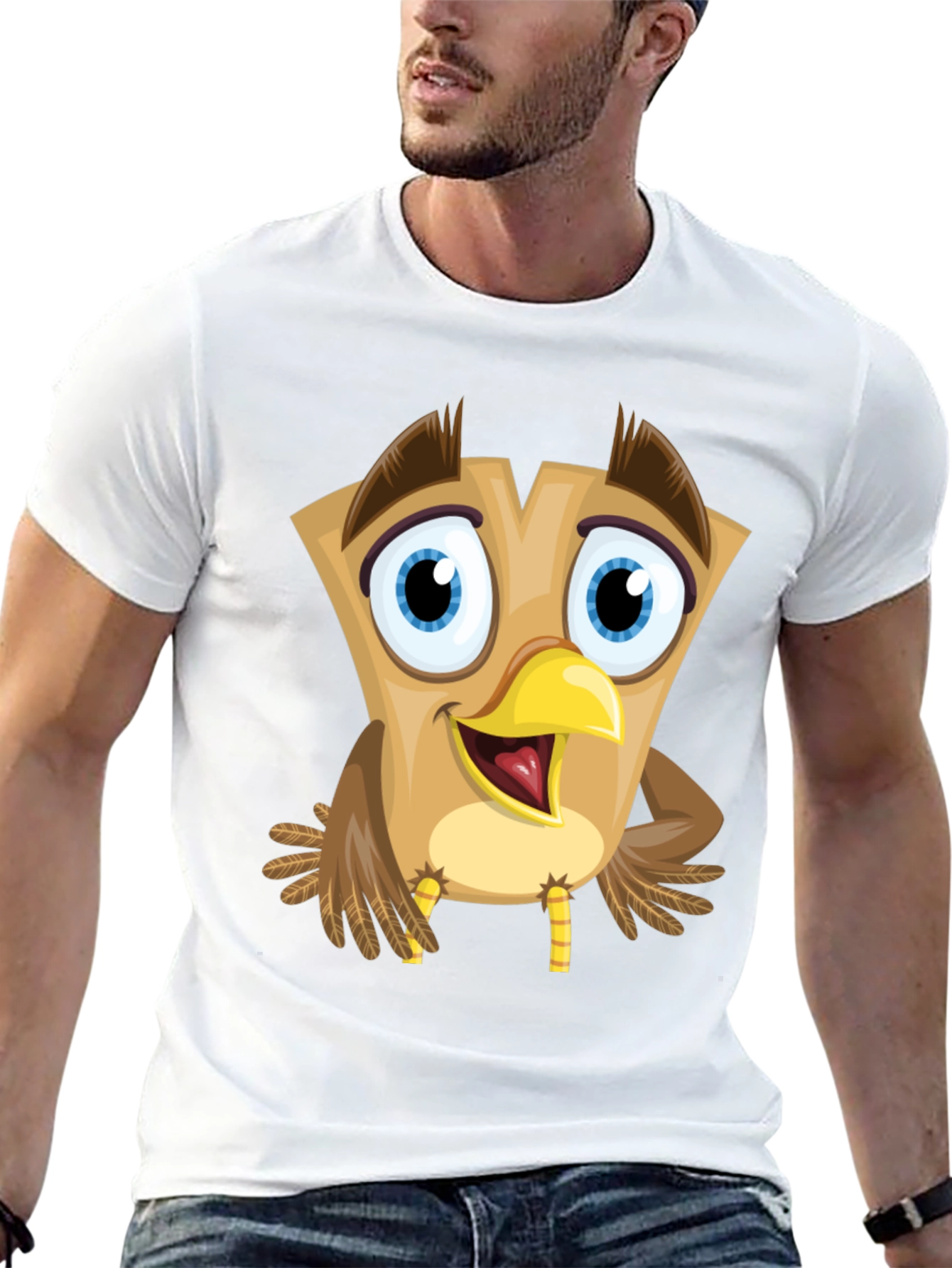 Cartoon Owl Graphic Tee - Black Cotton Blend T-Shirt