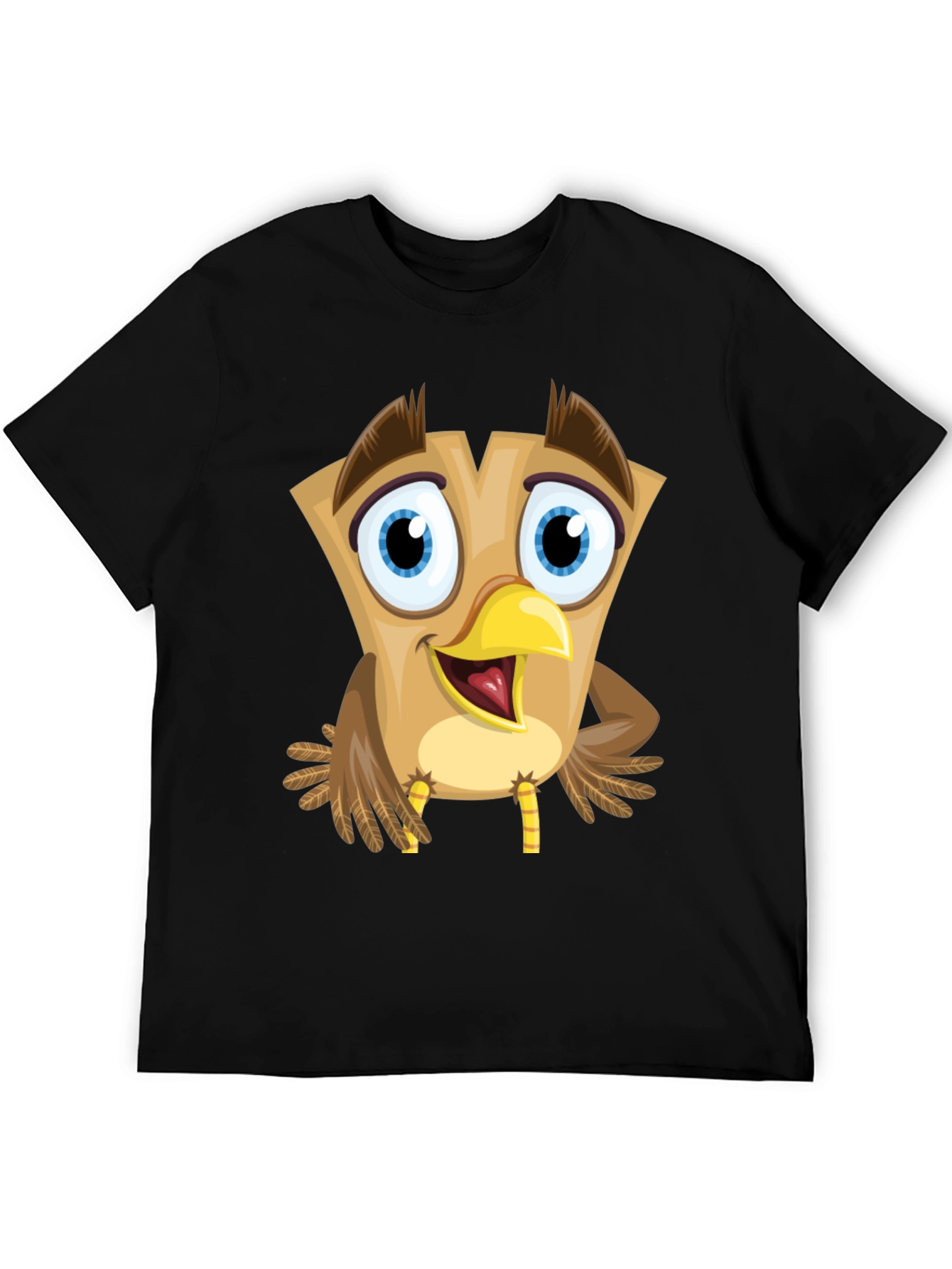Cartoon Owl Graphic Tee - Black Cotton Blend T-Shirt