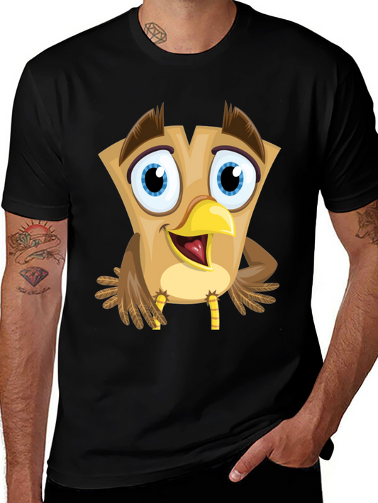 Cartoon Owl Graphic Tee - Black Cotton Blend T-Shirt