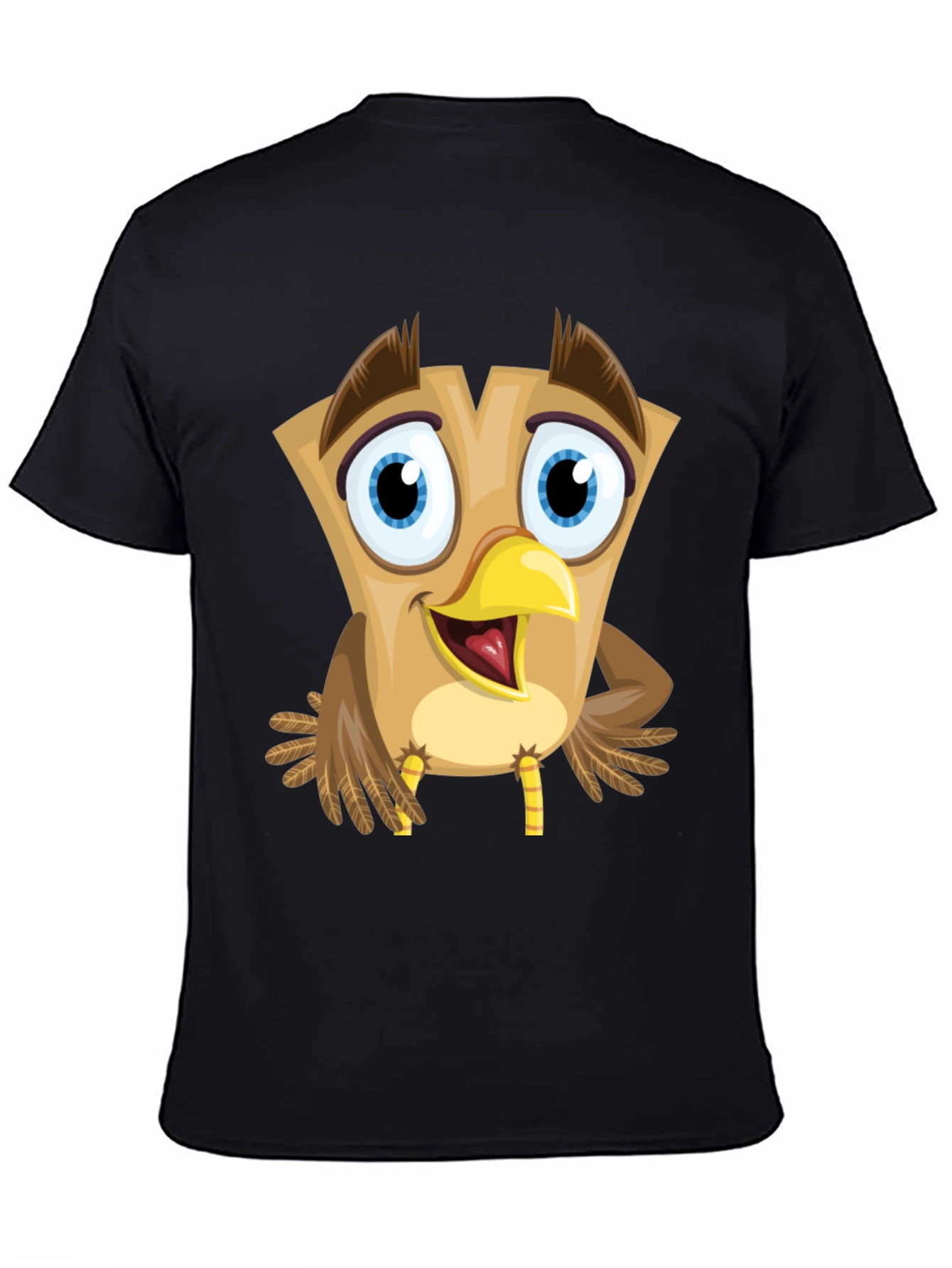 Cartoon Owl Graphic Tee - Black Cotton Blend T-Shirt