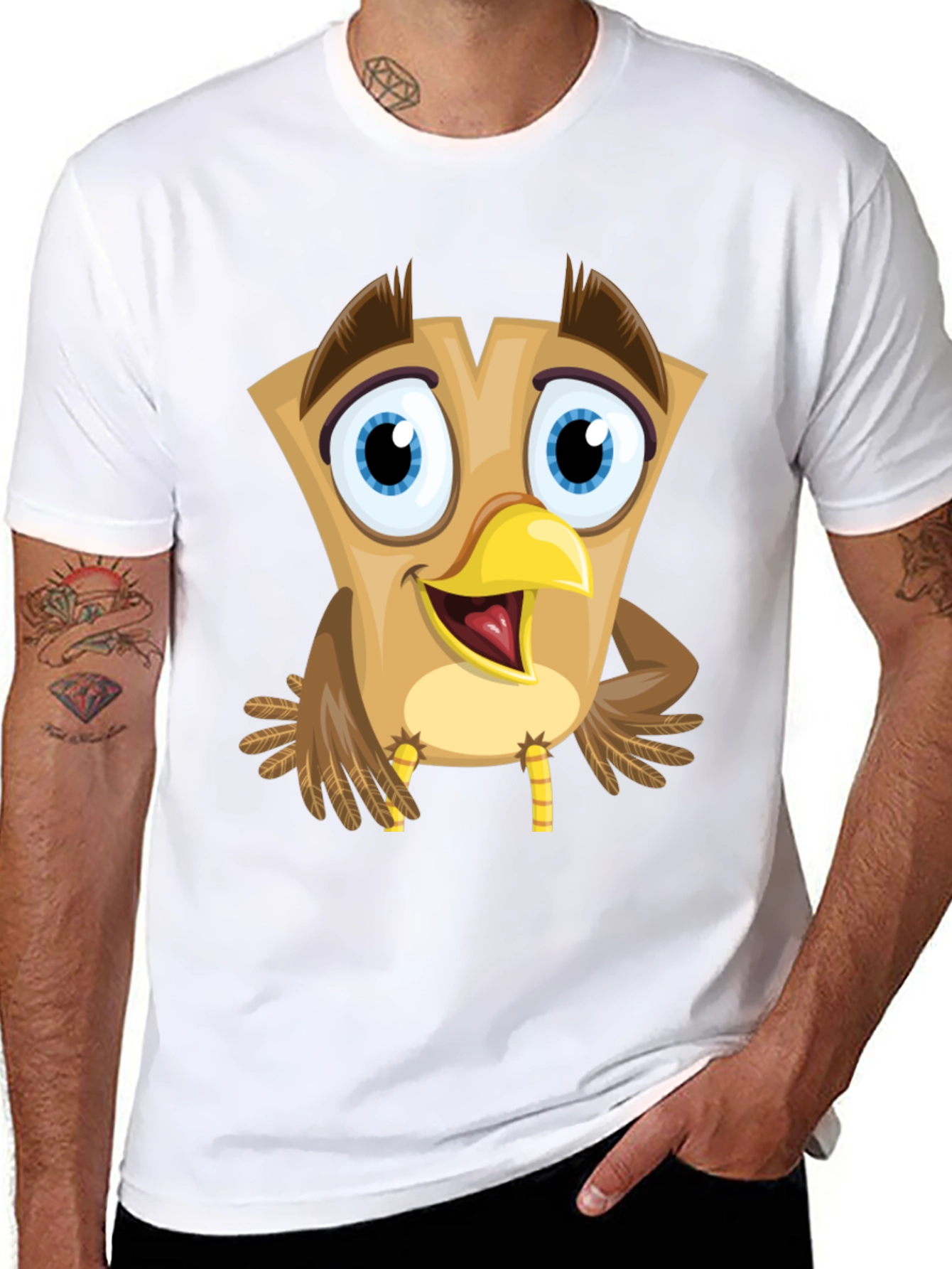 Cartoon Owl Graphic Tee - Black Cotton Blend T-Shirt
