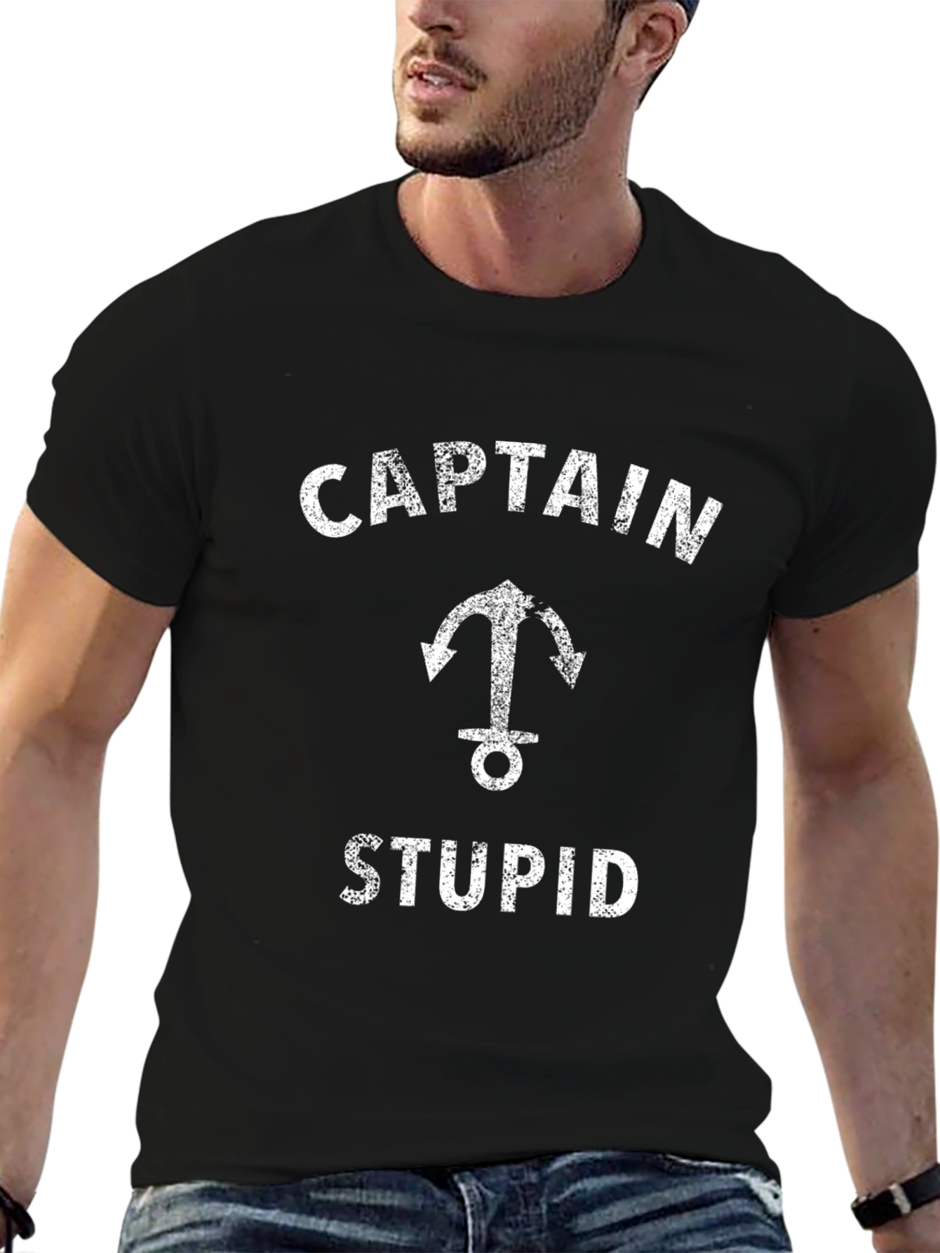 Captain Stupid Black Graphic T-Shirt