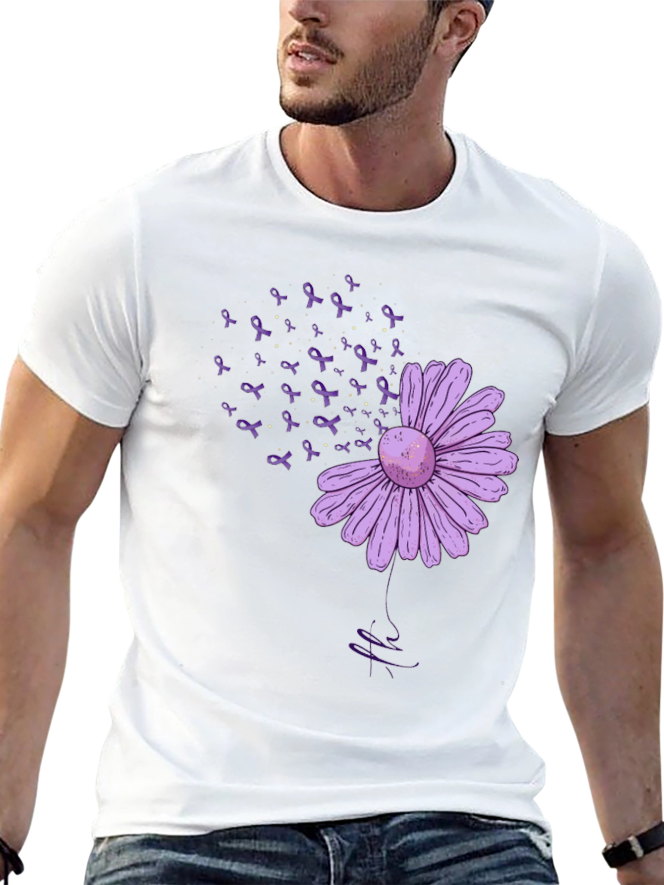 Purple Flower Ribbon Awareness T-Shirt