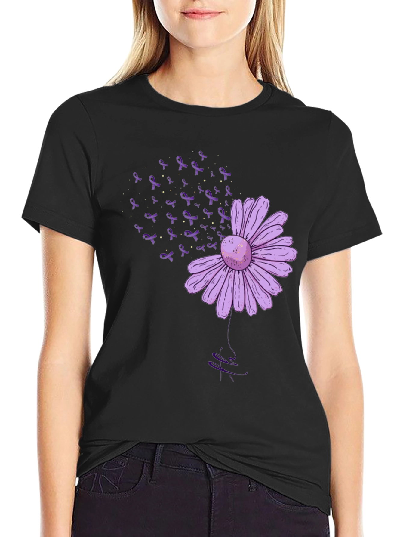 Purple Flower Ribbon Awareness T-Shirt