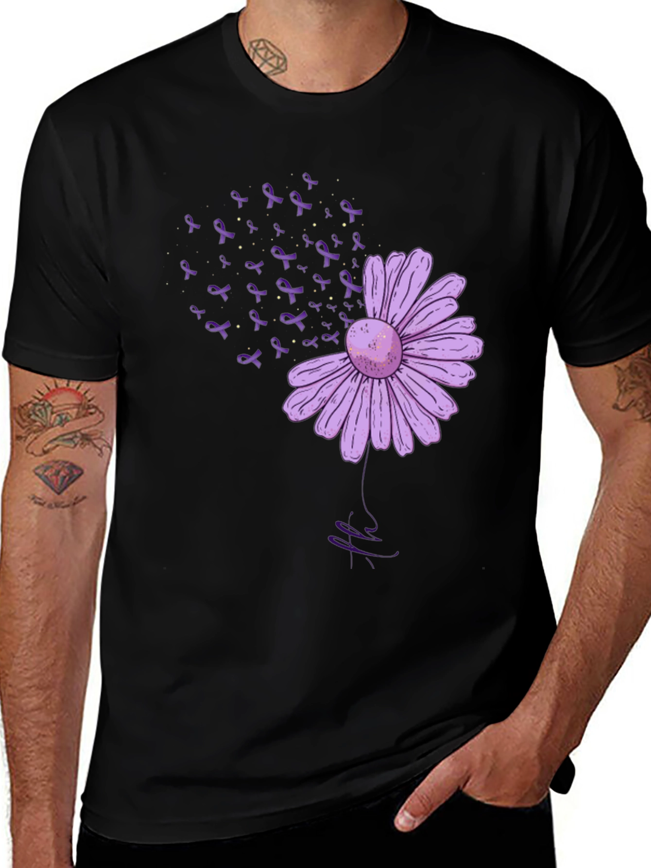 Purple Flower Ribbon Awareness T-Shirt