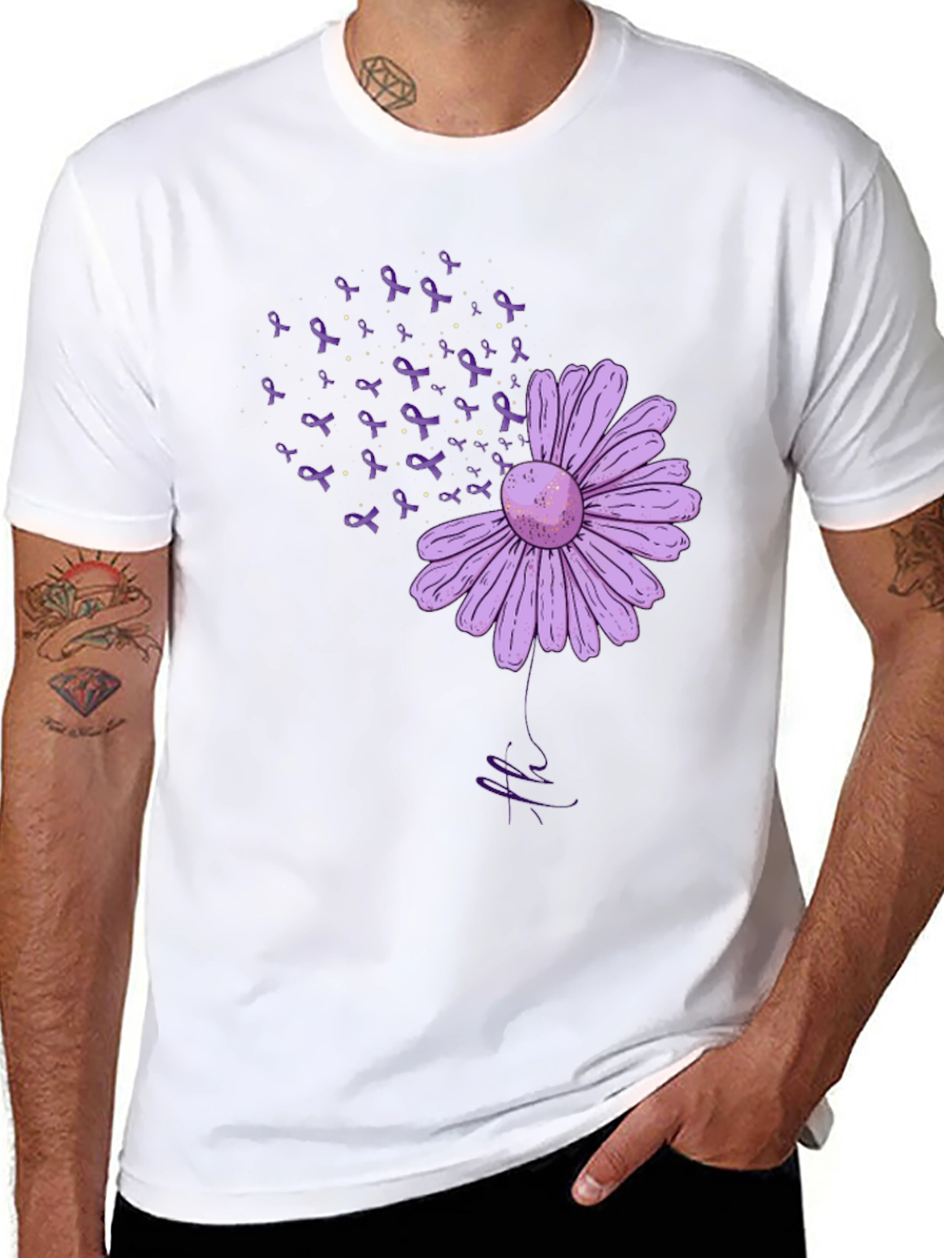 Purple Flower Ribbon Awareness T-Shirt
