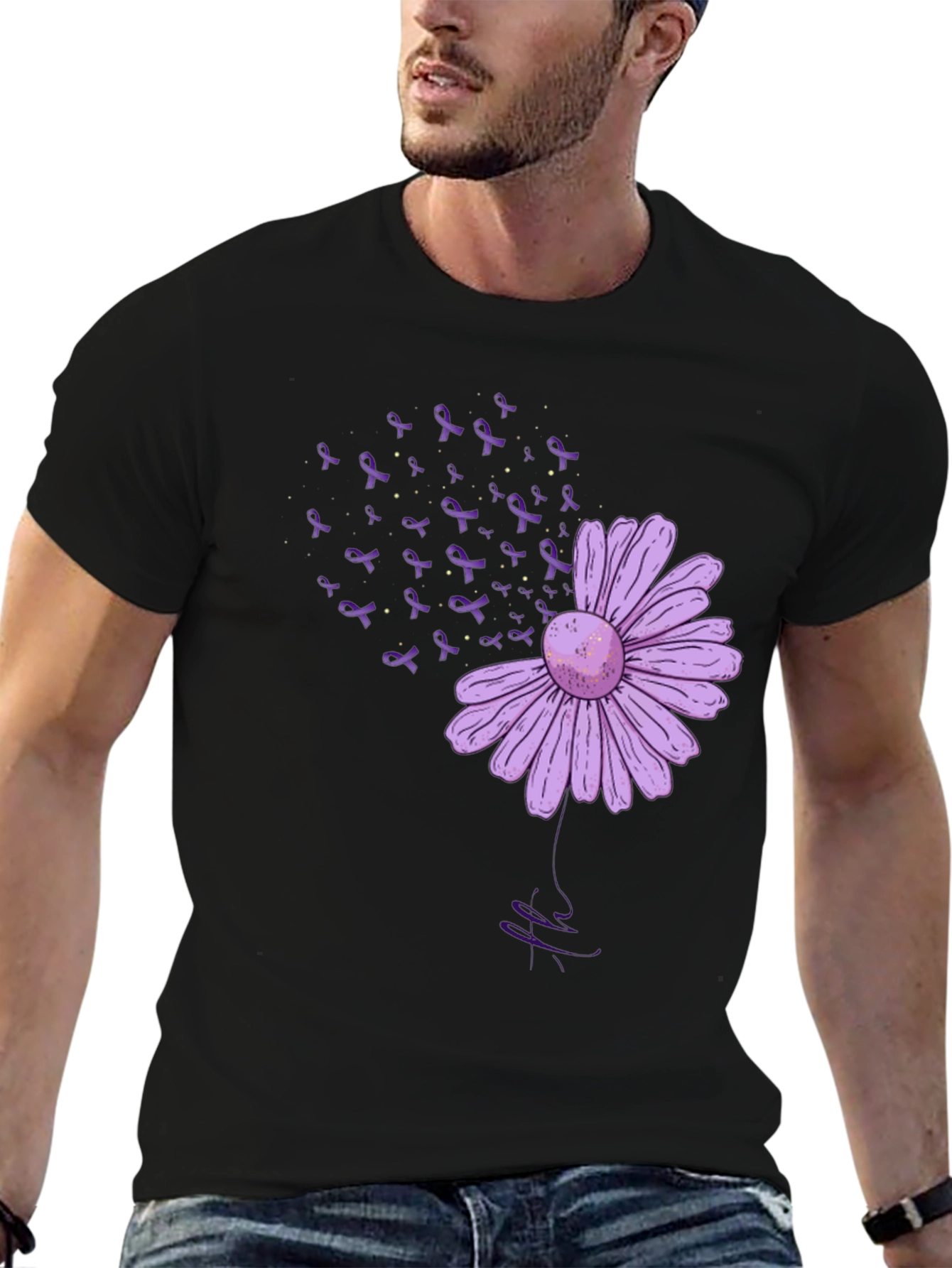 Purple Flower Ribbon Awareness T-Shirt