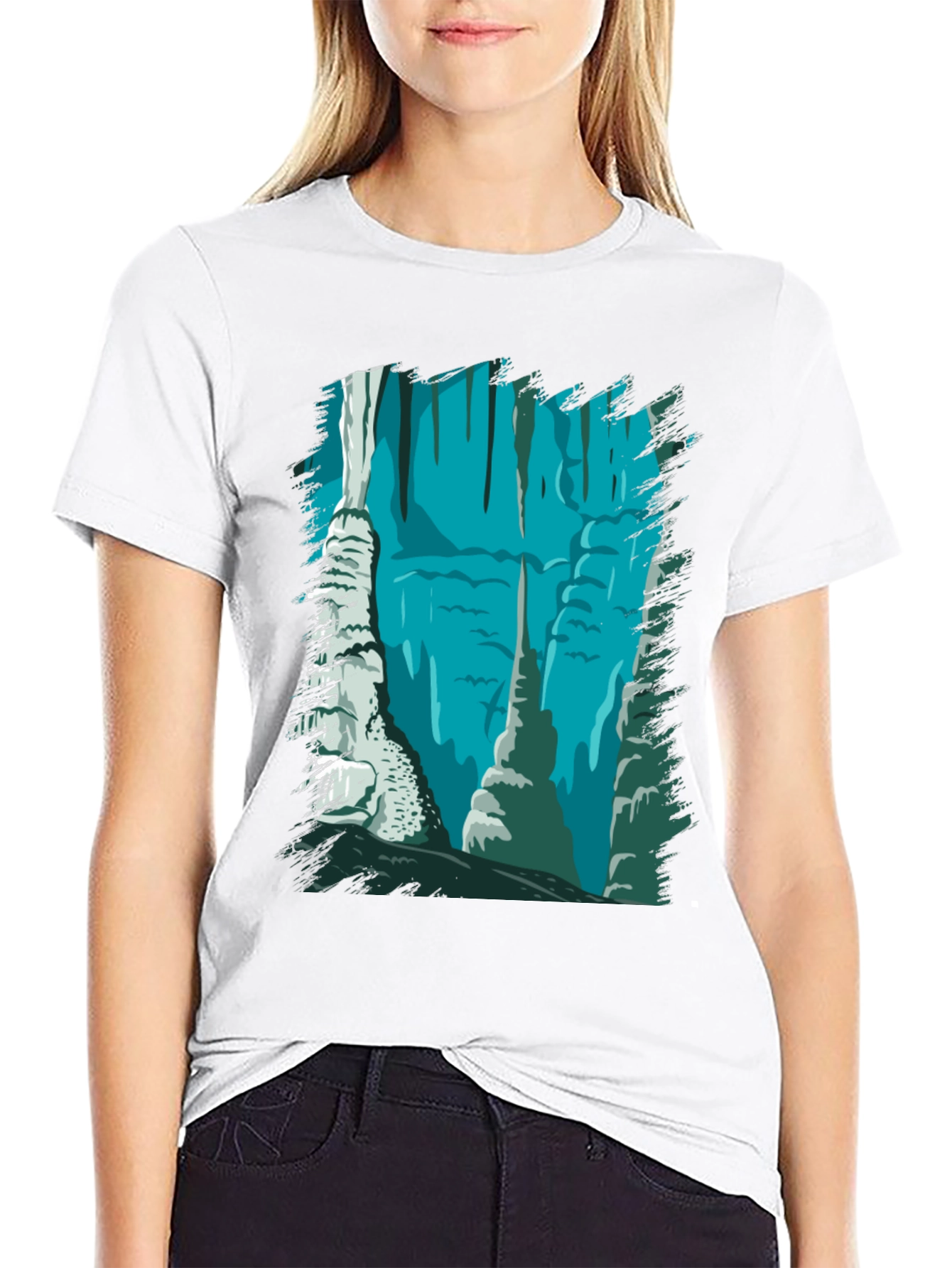 Cave Scene Graphic Tee - Black Cotton Blend