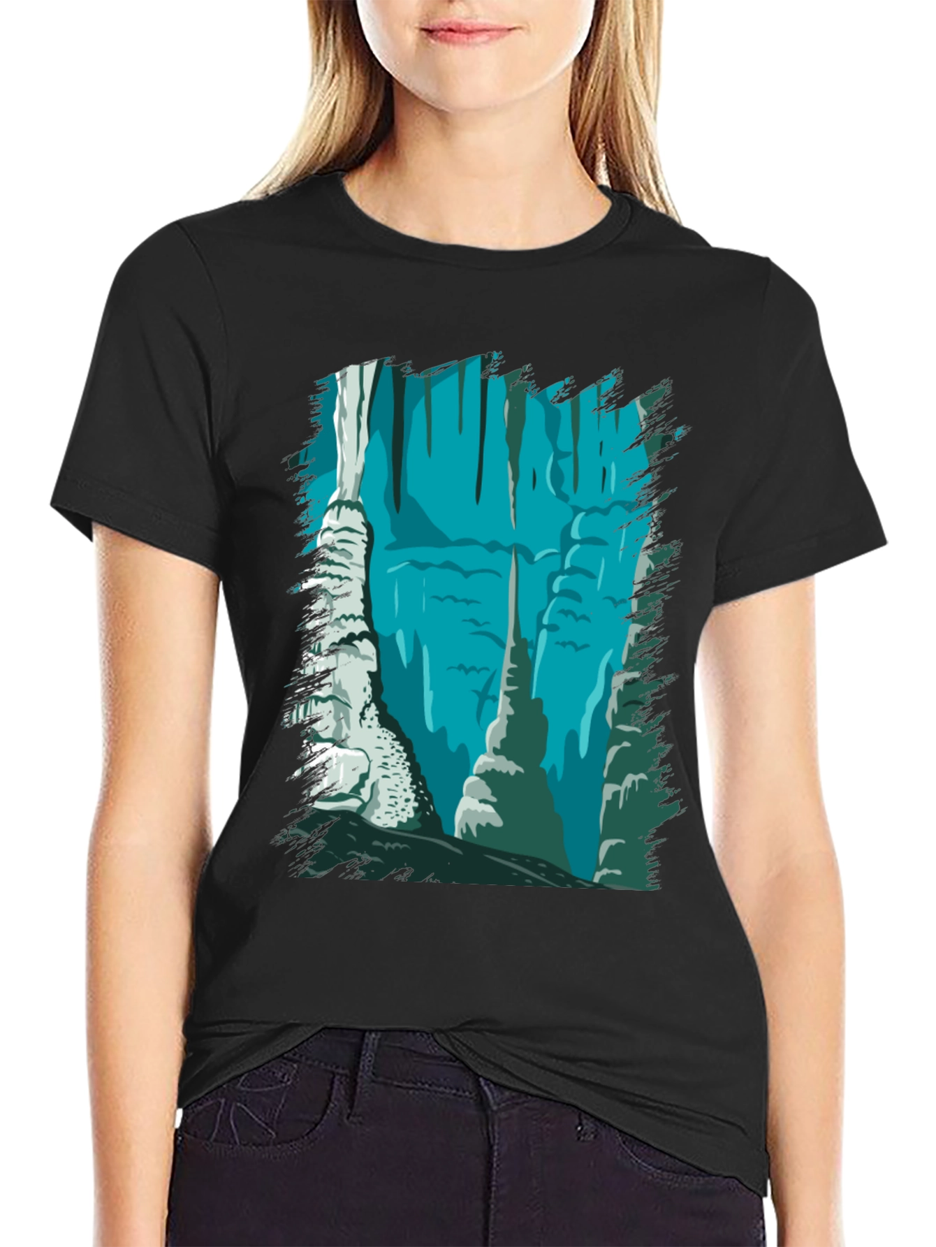 Cave Scene Graphic Tee - Black Cotton Blend