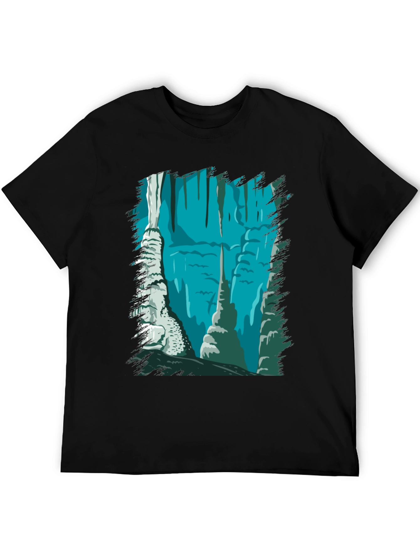 Cave Scene Graphic Tee - Black Cotton Blend
