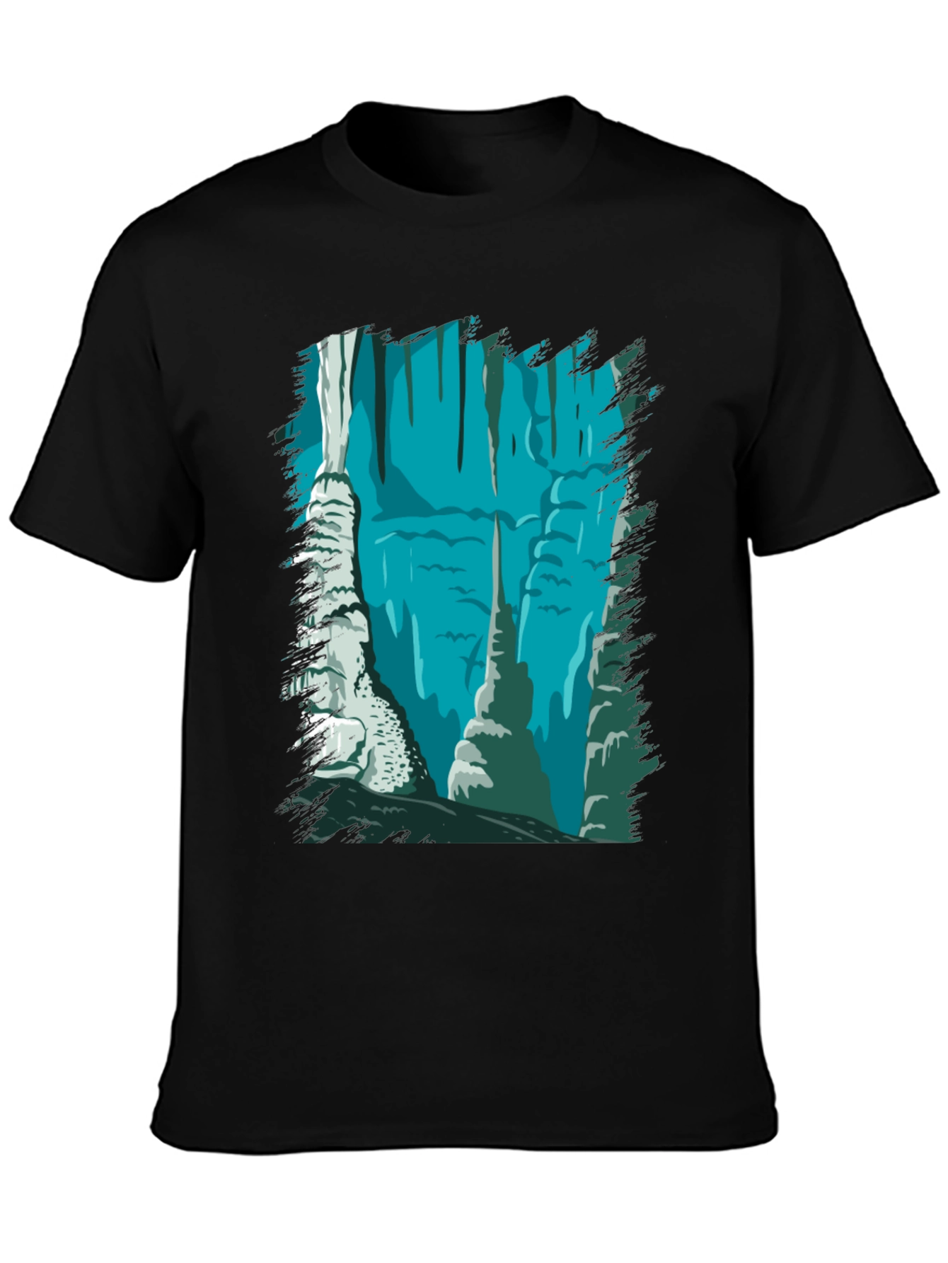 Cave Scene Graphic Tee - Black Cotton Blend