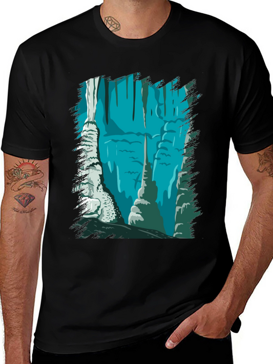Cave Scene Graphic Tee - Black Cotton Blend