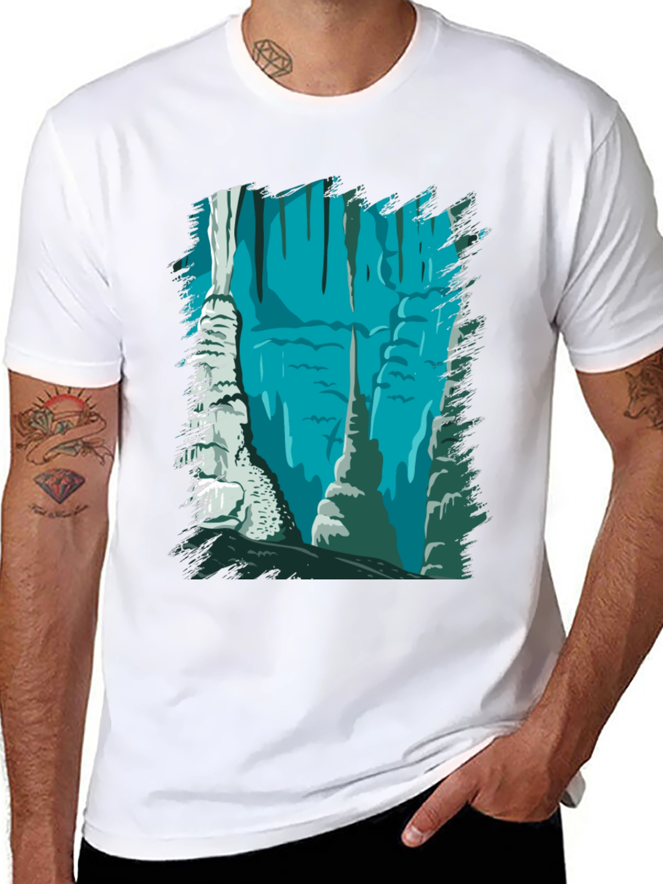Cave Scene Graphic Tee - Black Cotton Blend