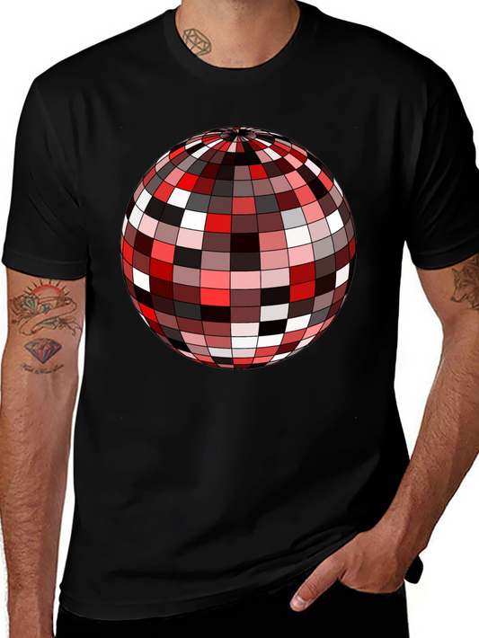 Retro Disco Ball Graphic Tee - Black Crew Neck Shirt