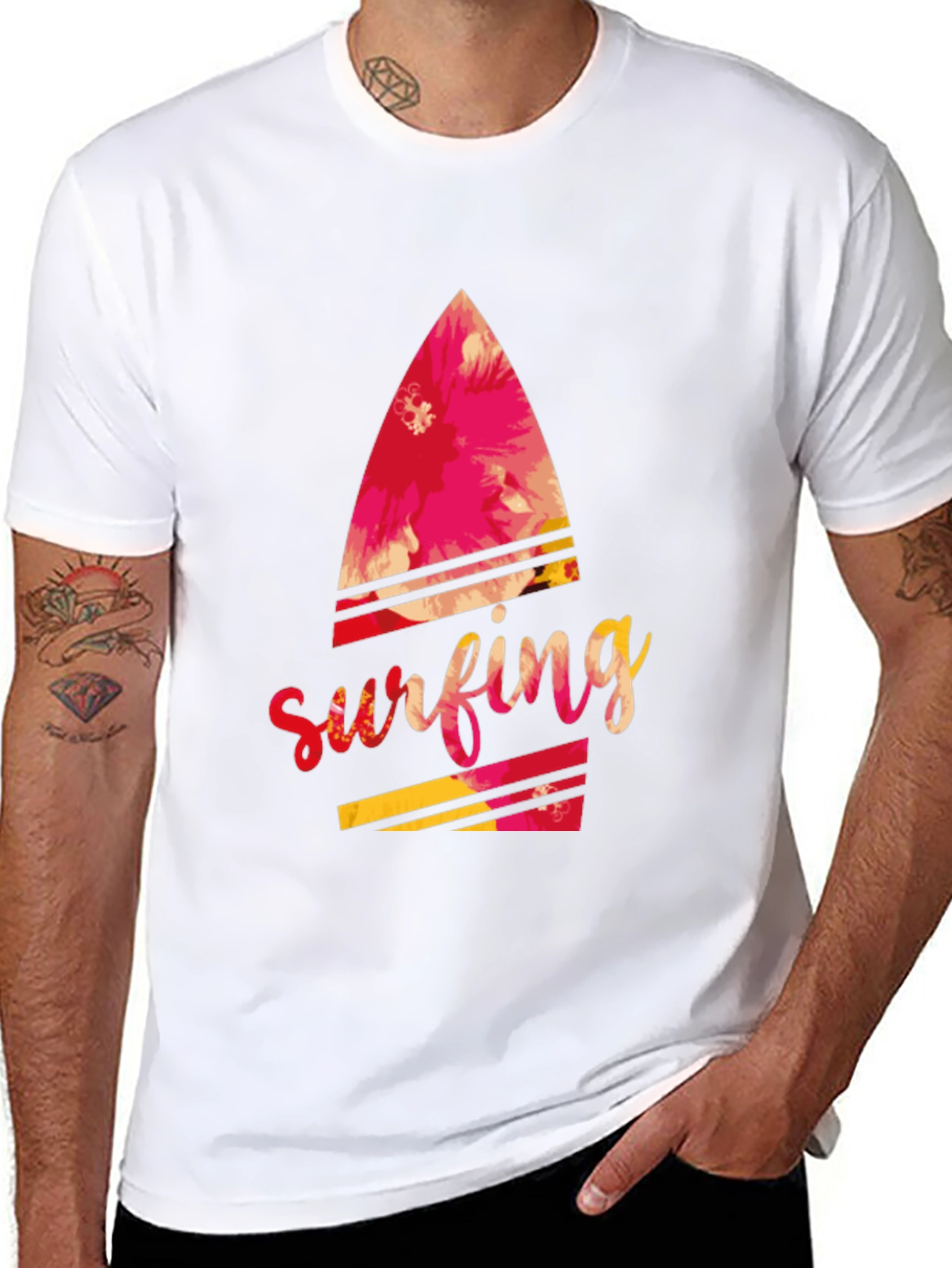 Surfing Floral Graphic Black Tee