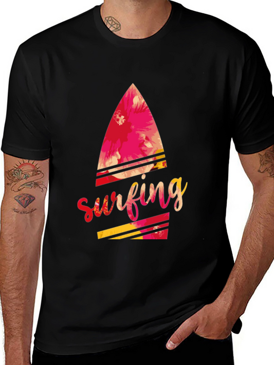 Surfing Floral Graphic Black Tee