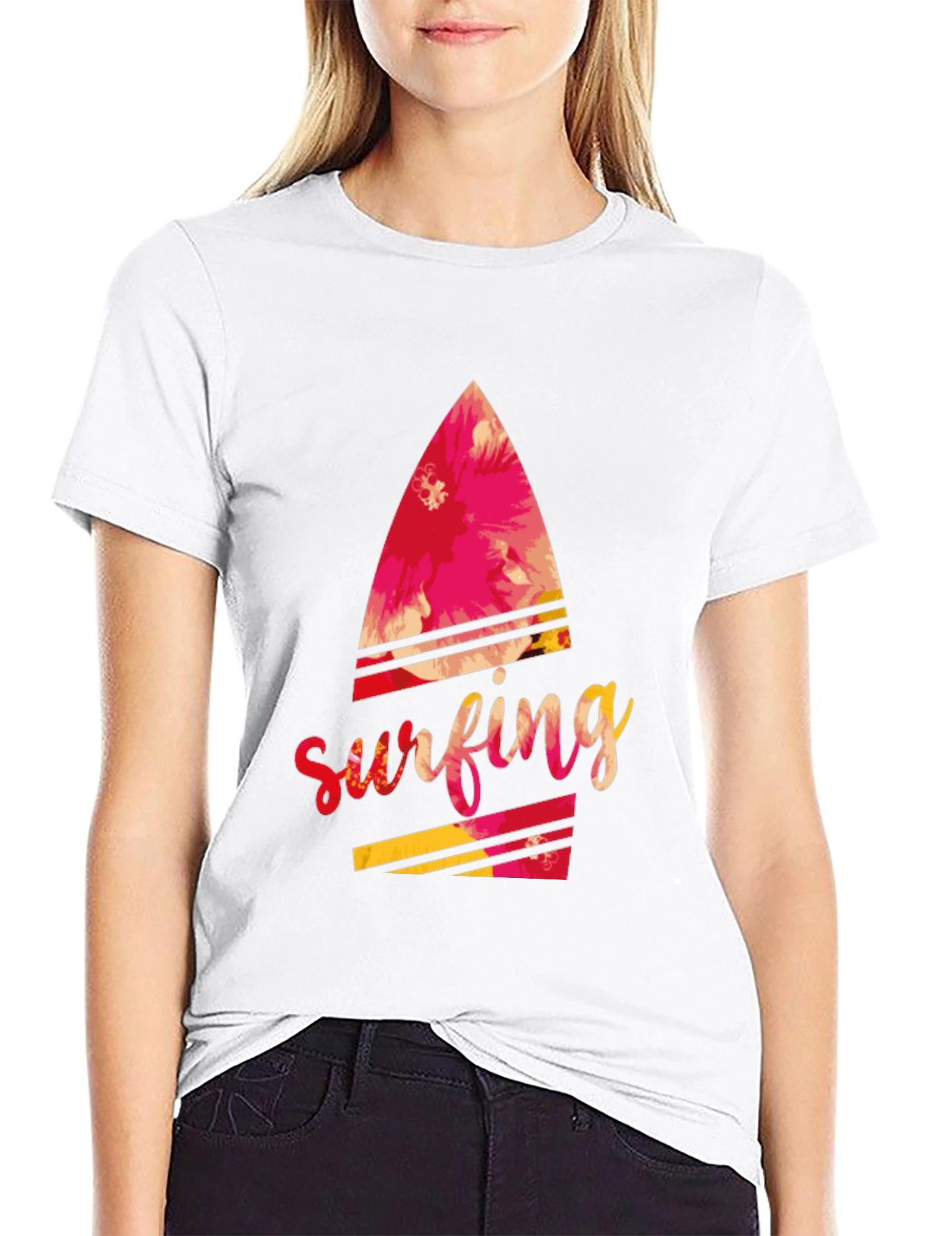 Surfing Floral Graphic Black Tee