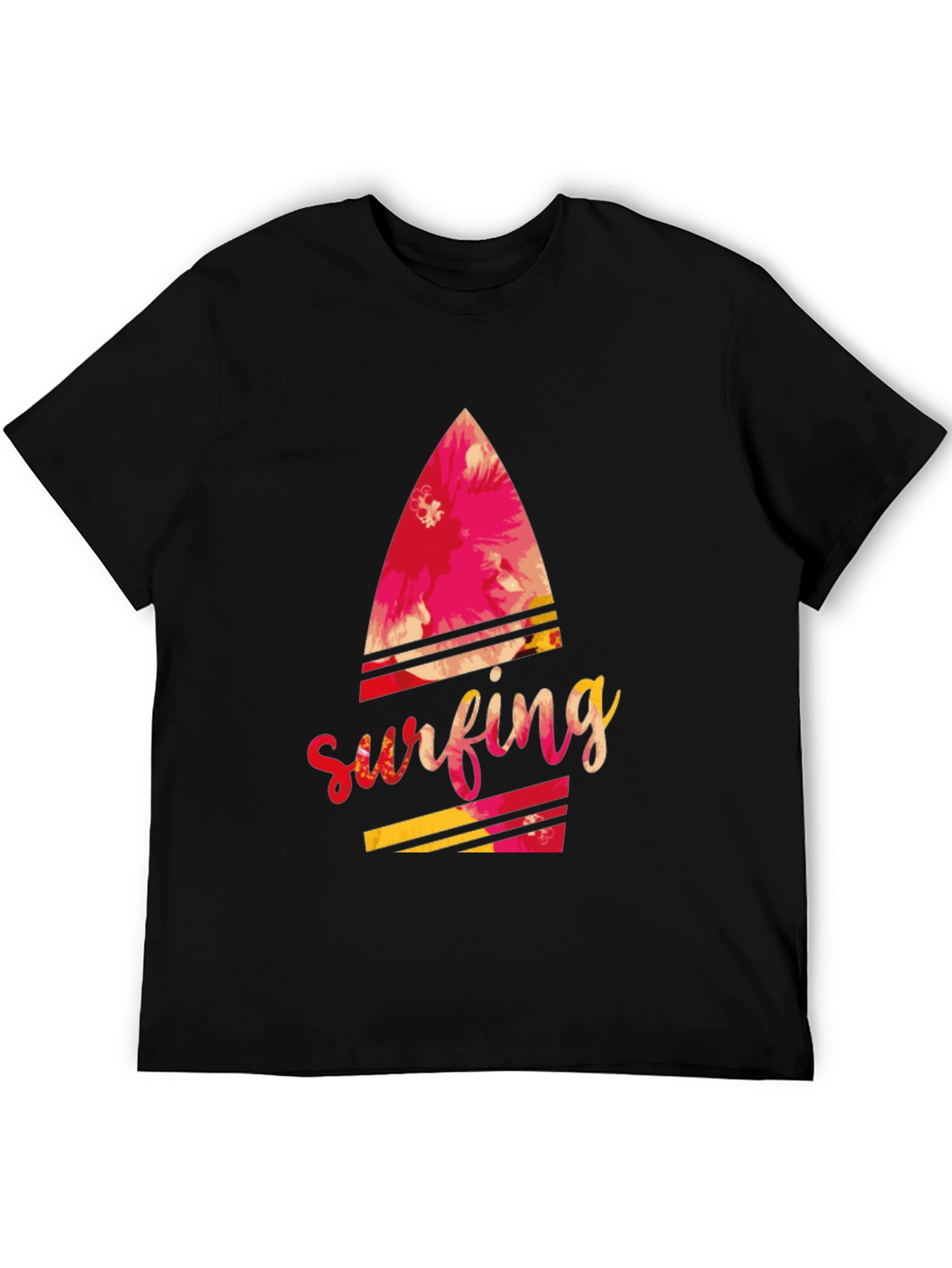 Surfing Floral Graphic Black Tee